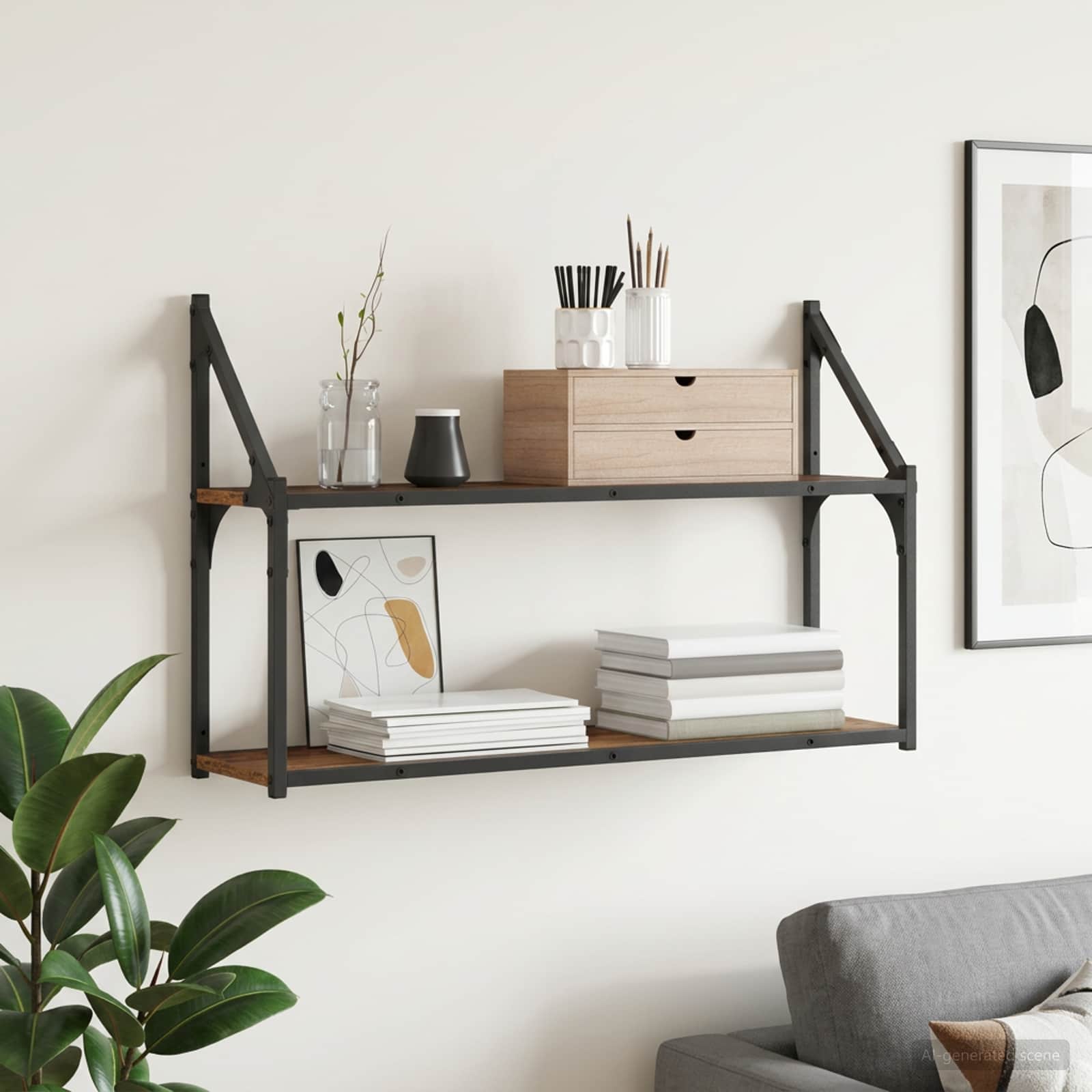 Wandplank Muurmontage Oud hout 80 x 21 x 51 cm metaal PB