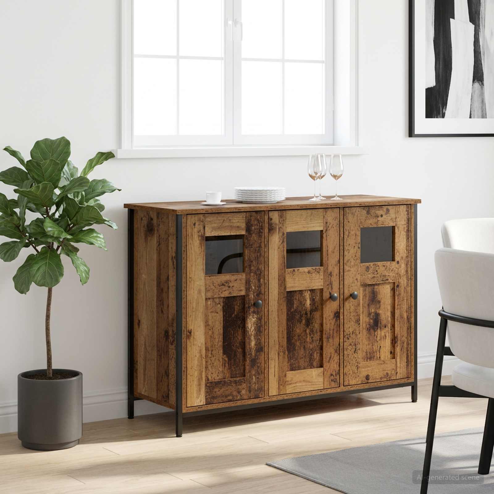 Dressoir Oud hout 100 x 35 x 70 cm Bewerkt hout – afbeelding 1