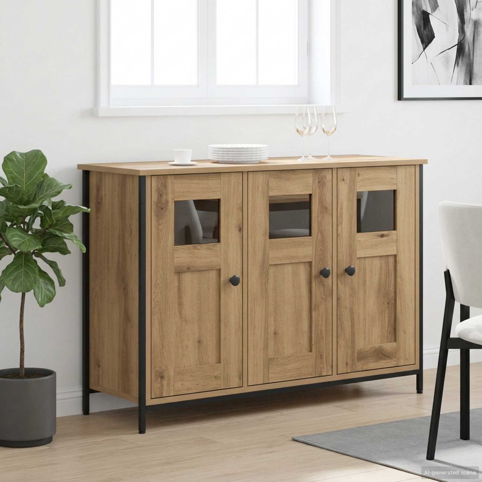 Dressoir Artisanaal eiken 100 x 35 x 70 cm Bewerkt hout