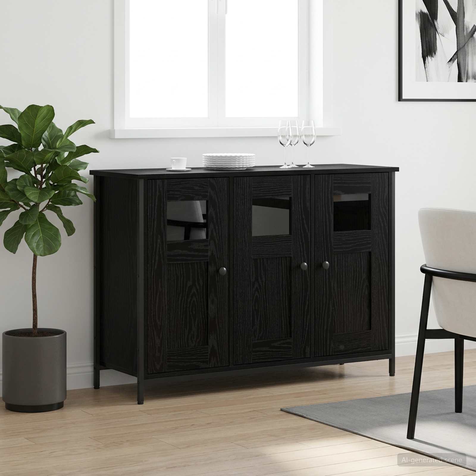 Dressoir Zwart eiken 100 x 35 x 70 cm Bewerkt hout