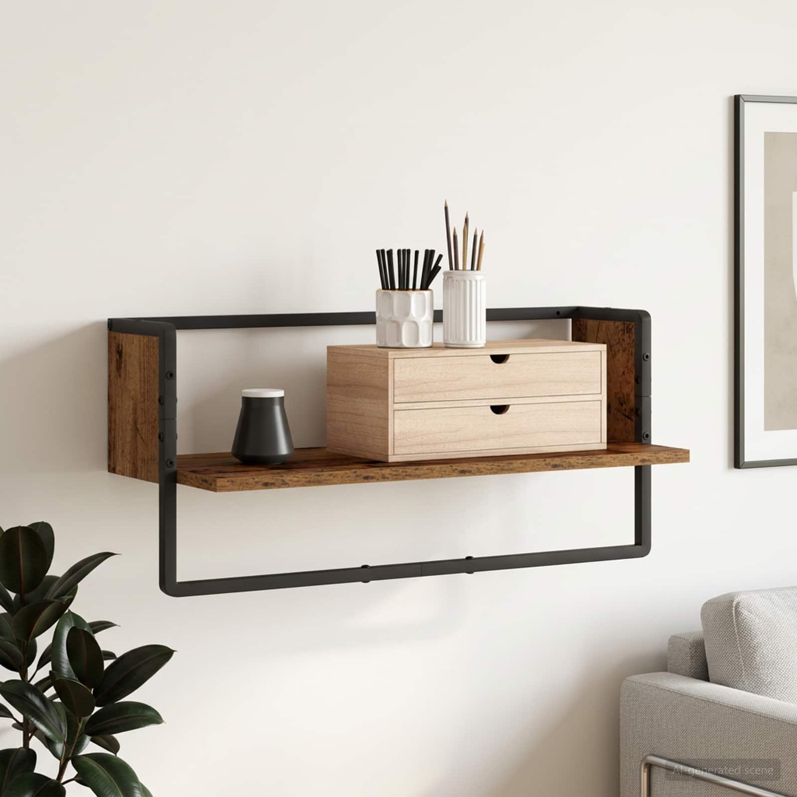 Wandplank Muurmontage Oud hout 65 x 25 x 30 cm metaal PB