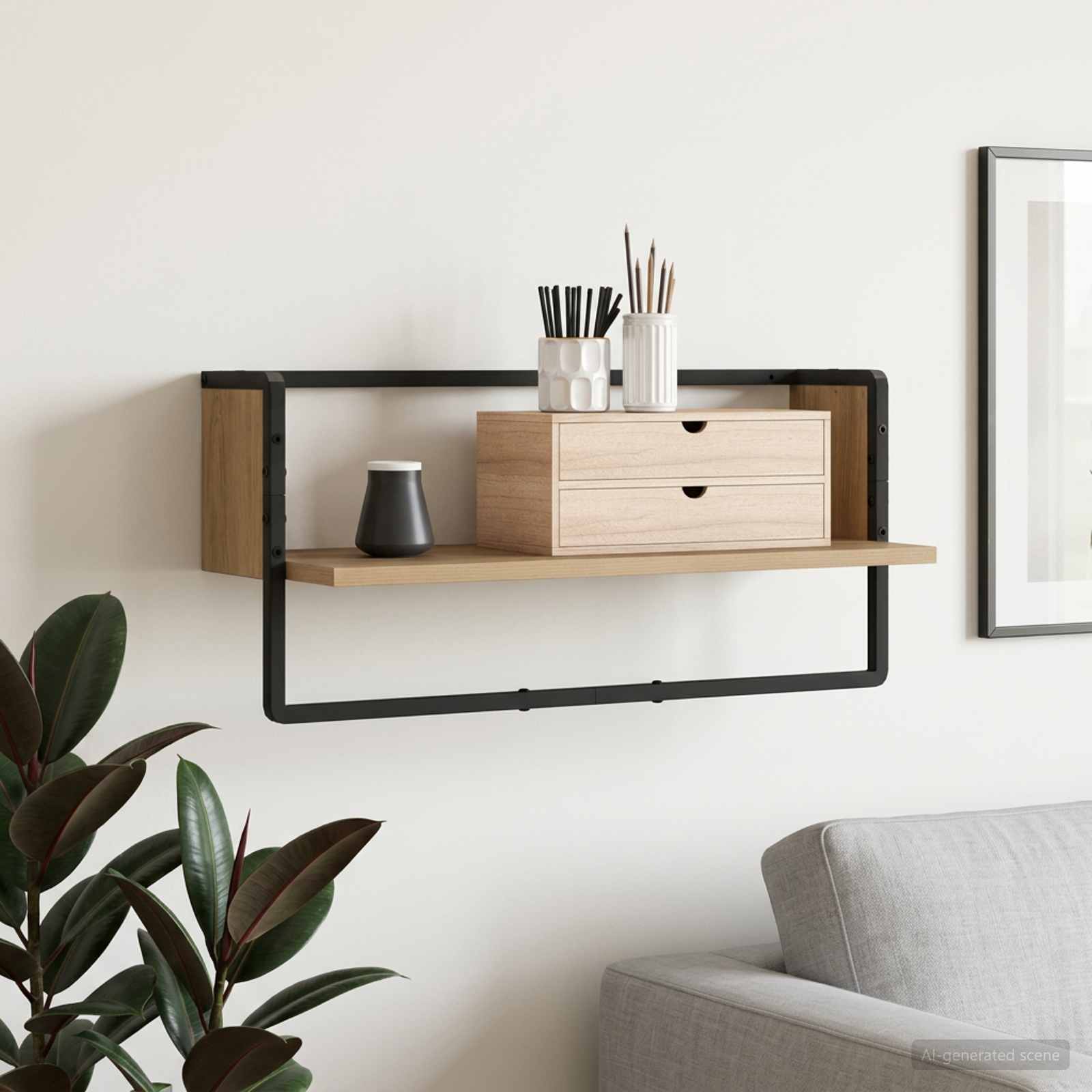 Wandplank Muurmontage Artisanaal eiken 65 x 25 x 30 cm