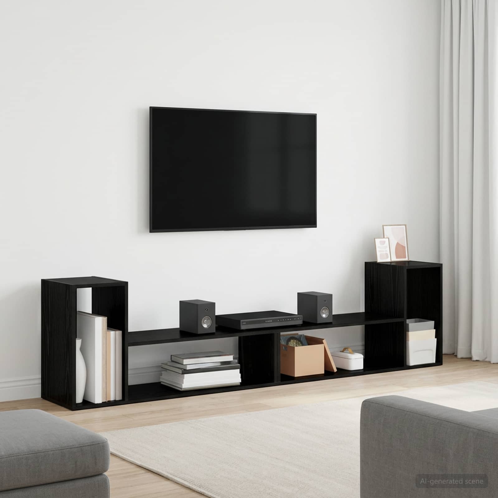 TV-kast 100 x 30 x 50 cm Zwart eiken Bewerkt hout