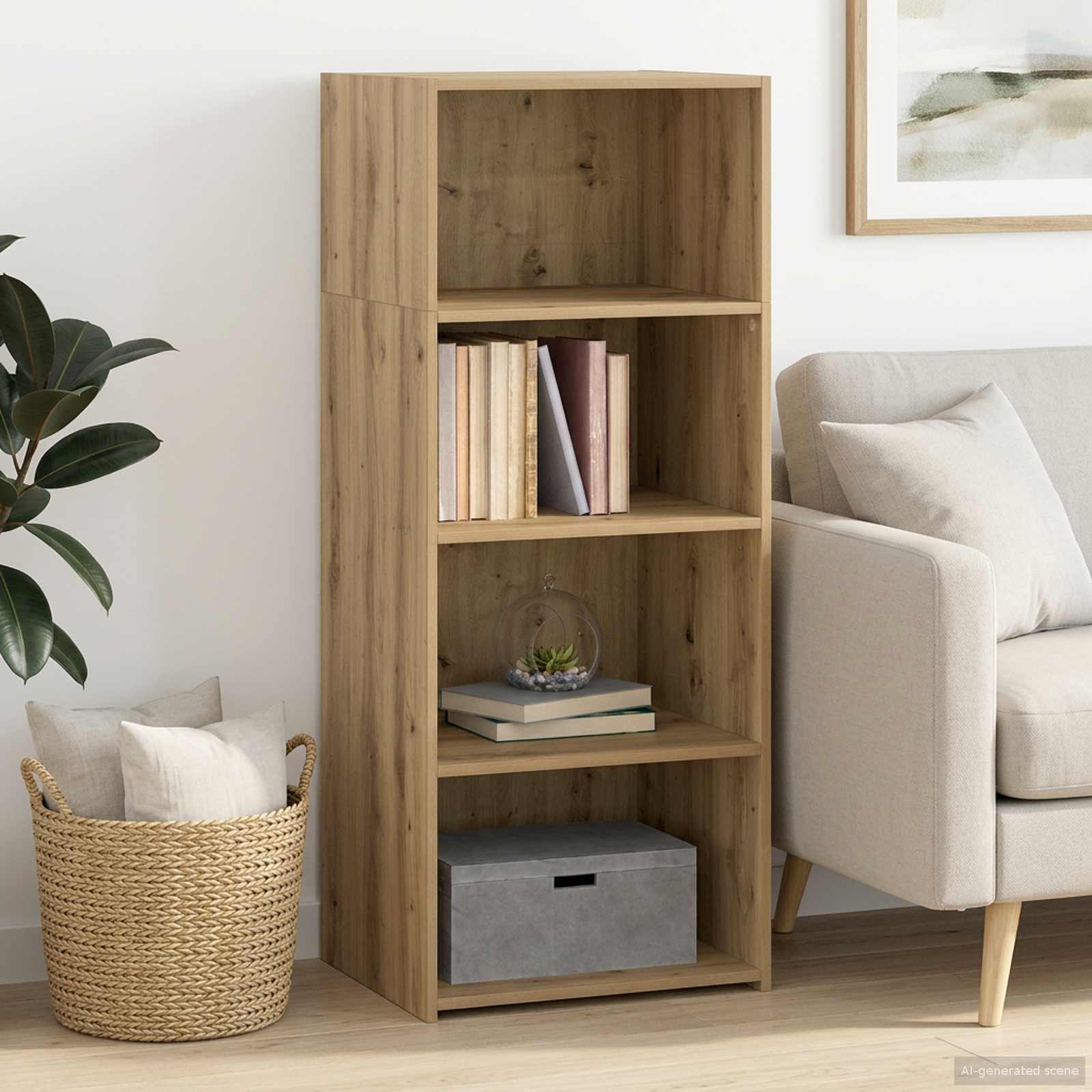 Hoge kast Artisanaal eiken 50 x 41 x 124 cm Bewerkt hout – afbeelding 1