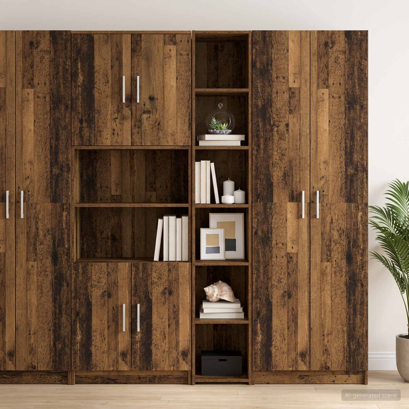 Hoge kast Oud hout 30 x 41 x 185 cm Bewerkt hout