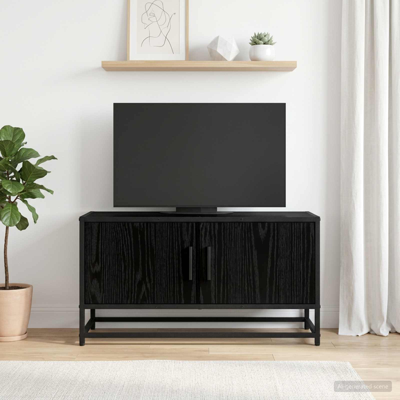 TV-kast 80 x 34,5 x 40 cm Zwart eiken Bewerkt hout – afbeelding 1