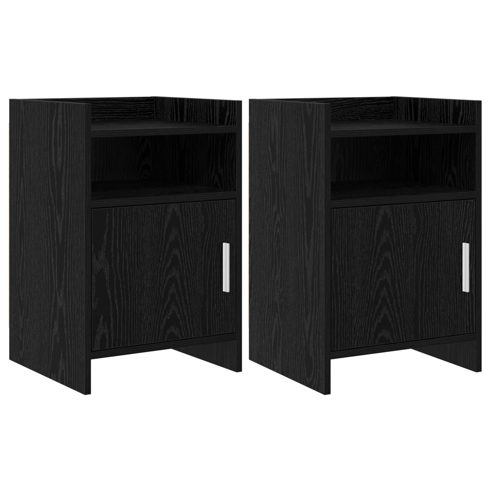Nachtkastjes 2 pcs Zwart eiken 40 x 36 x 60 cm Bewerkt hout – afbeelding 1