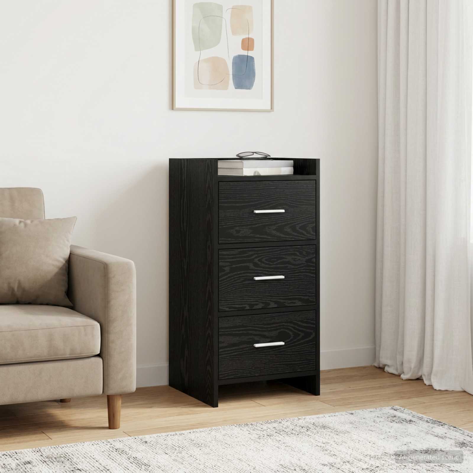 Dressoir Zwart eiken 40 x 36 x 80 cm Bewerkt hout