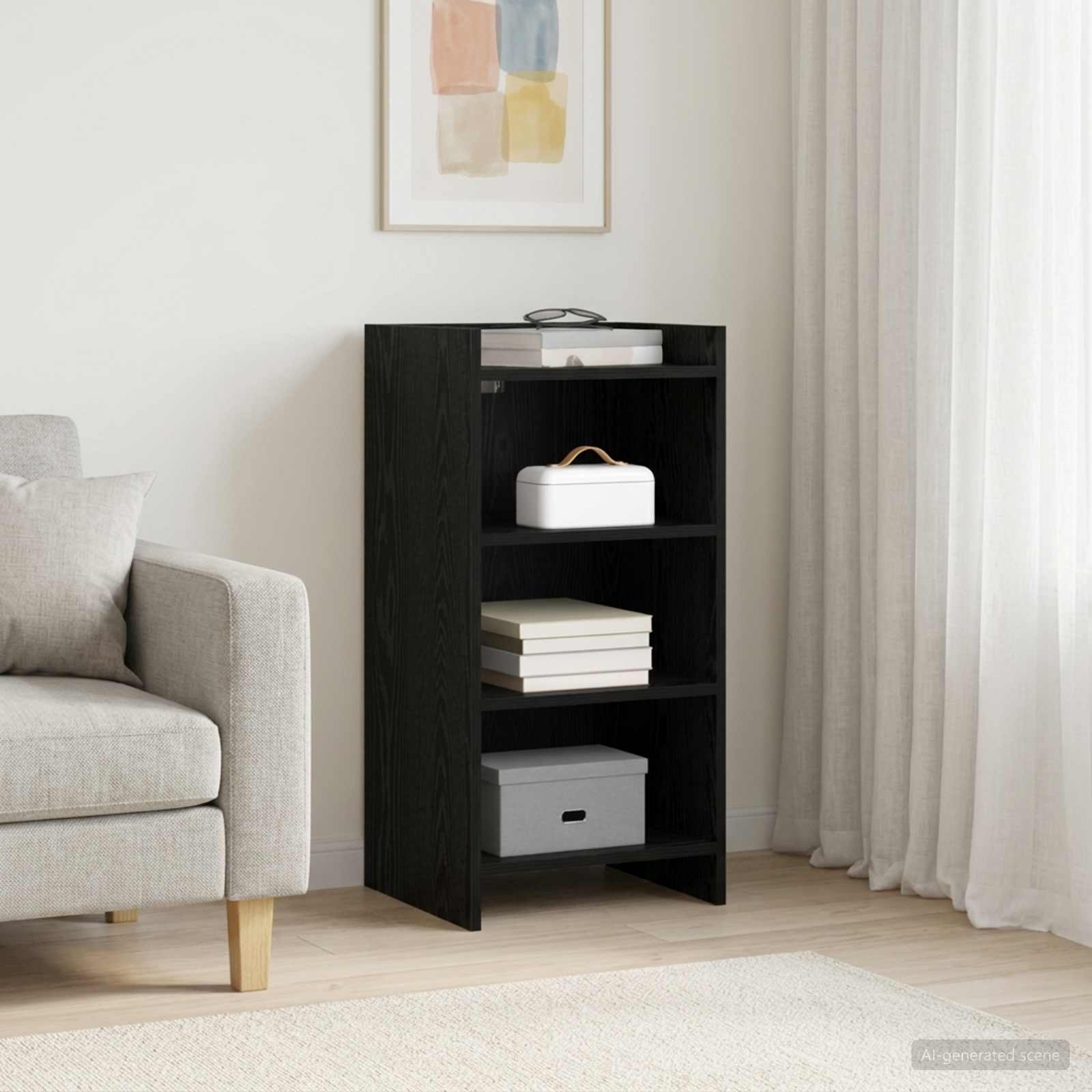 Dressoir Zwart eiken 40 x 36 x 80 cm Bewerkt hout