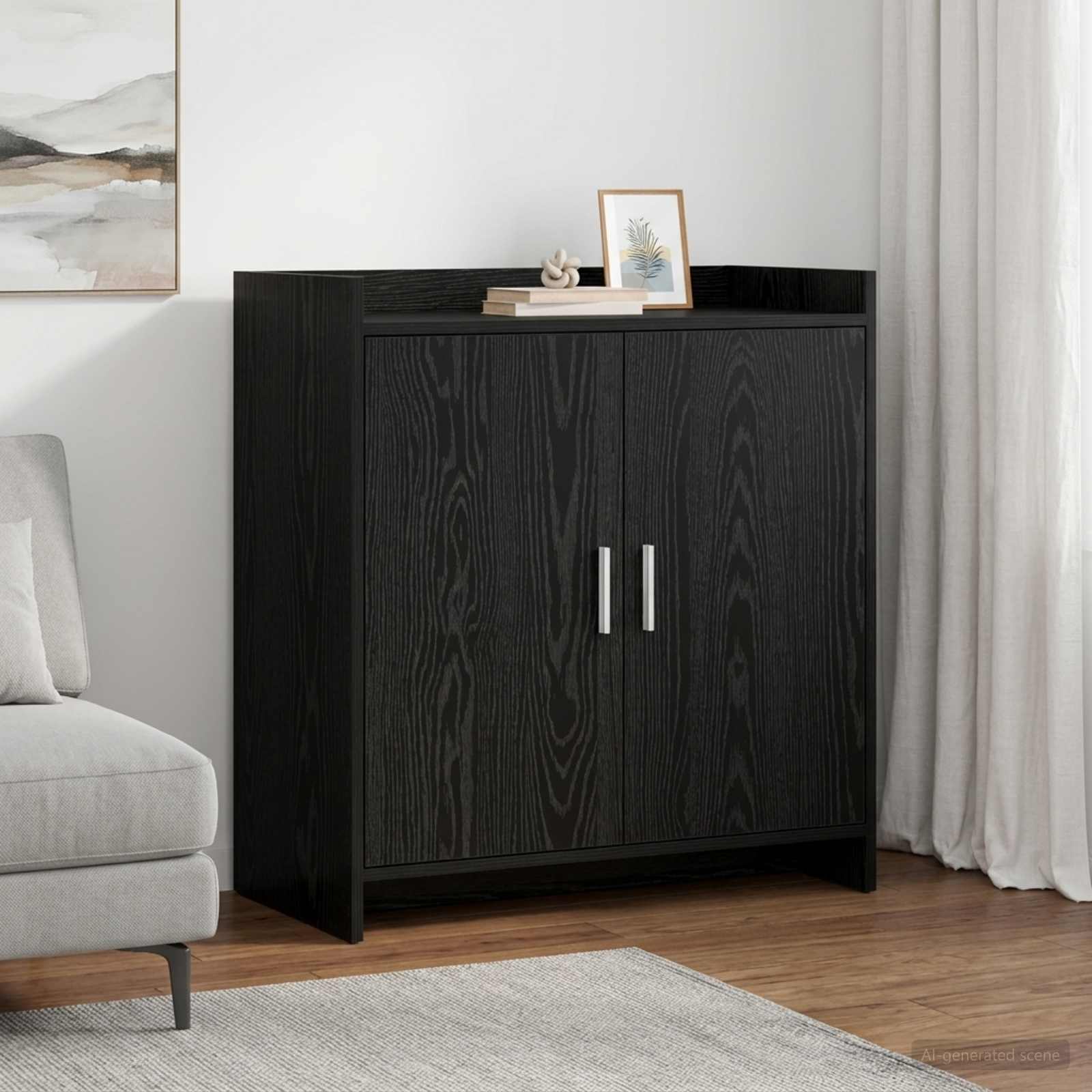 Dressoir Zwart eiken 72 x 36 x 80 cm Bewerkt hout