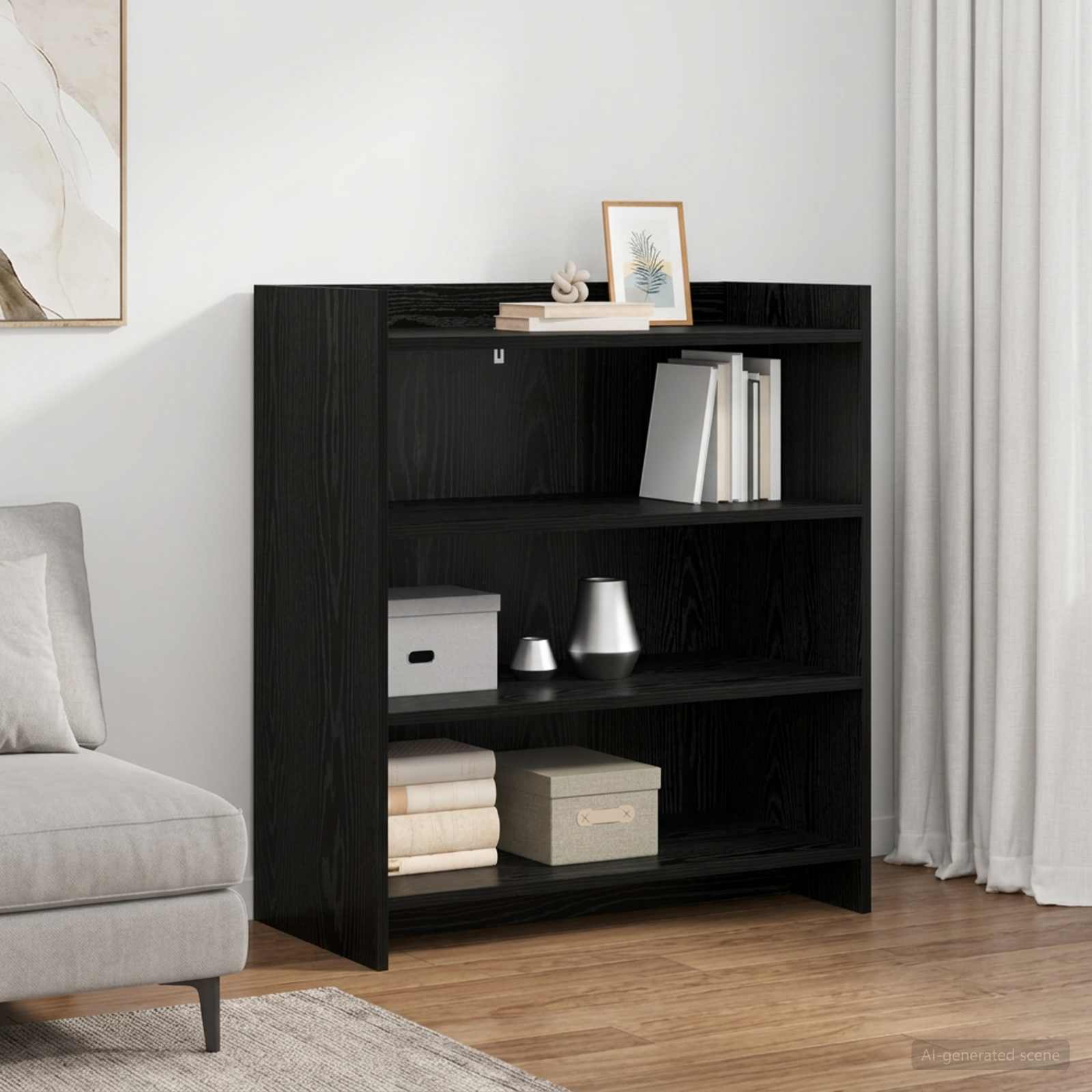 Dressoir Zwart eiken 75 x 36 x 80 cm Bewerkt hout