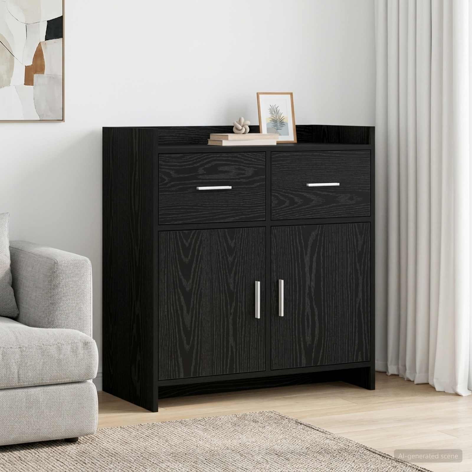 Dressoir Zwart eiken 75 x 36 x 80 cm Bewerkt hout