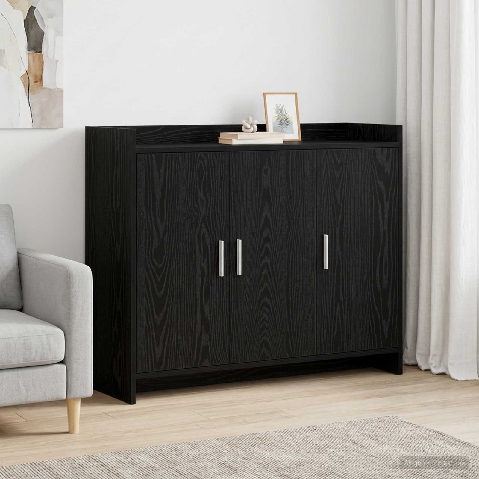 Dressoir Zwart eiken 98,5 x 33 x 80 cm Bewerkt hout