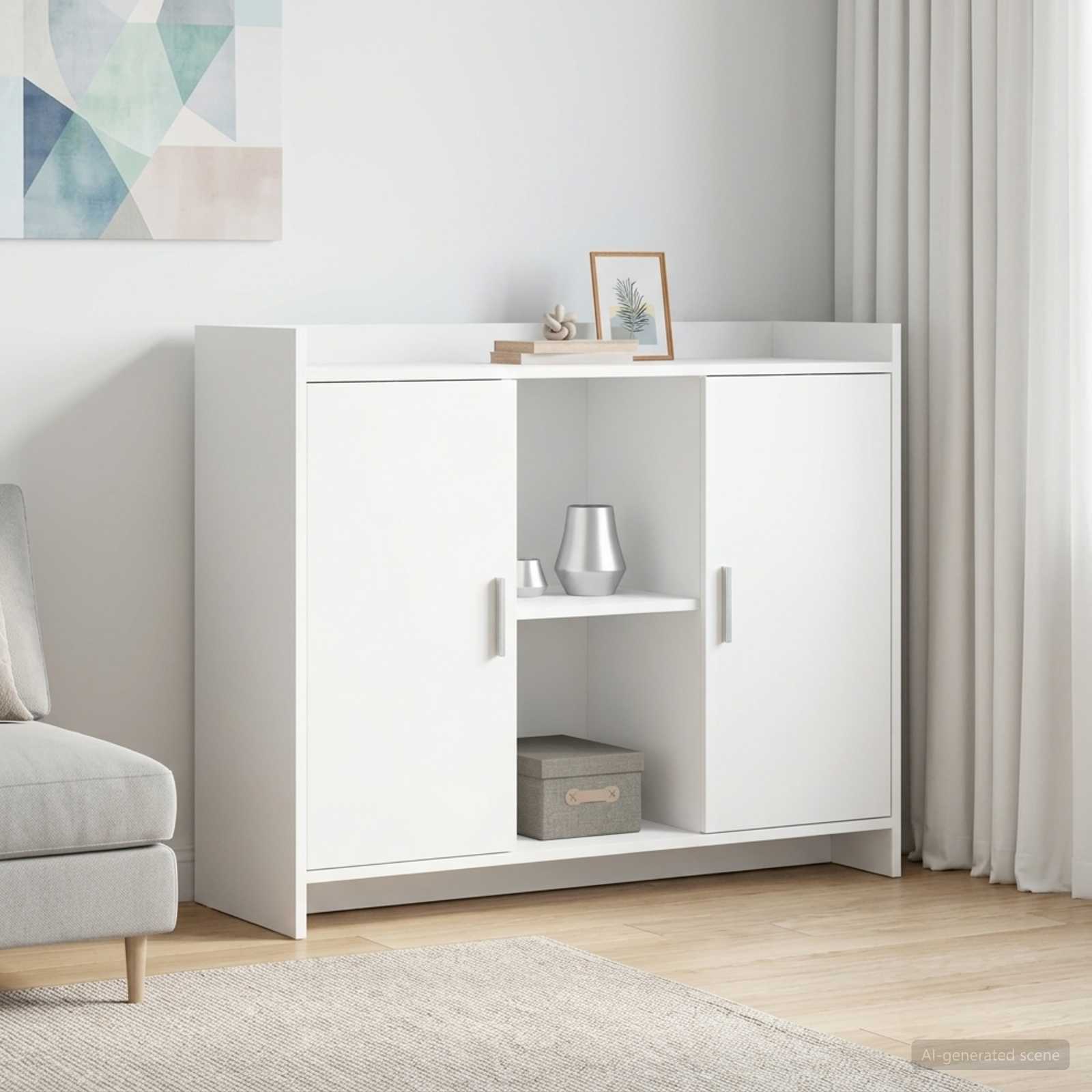 Dressoir Wit 98,5 x 33 x 80 cm Bewerkt hout
