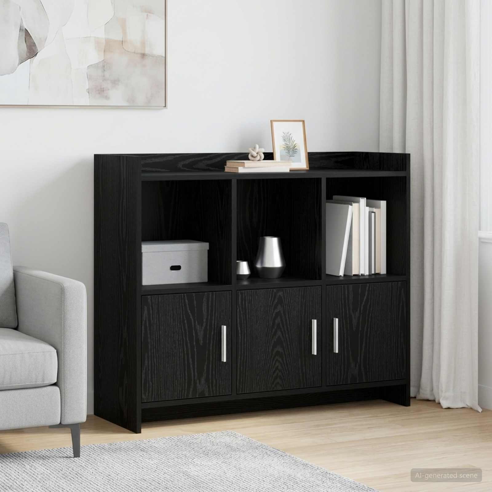 Dressoir Zwart eiken 98,5 x 33 x 80 cm Bewerkt hout