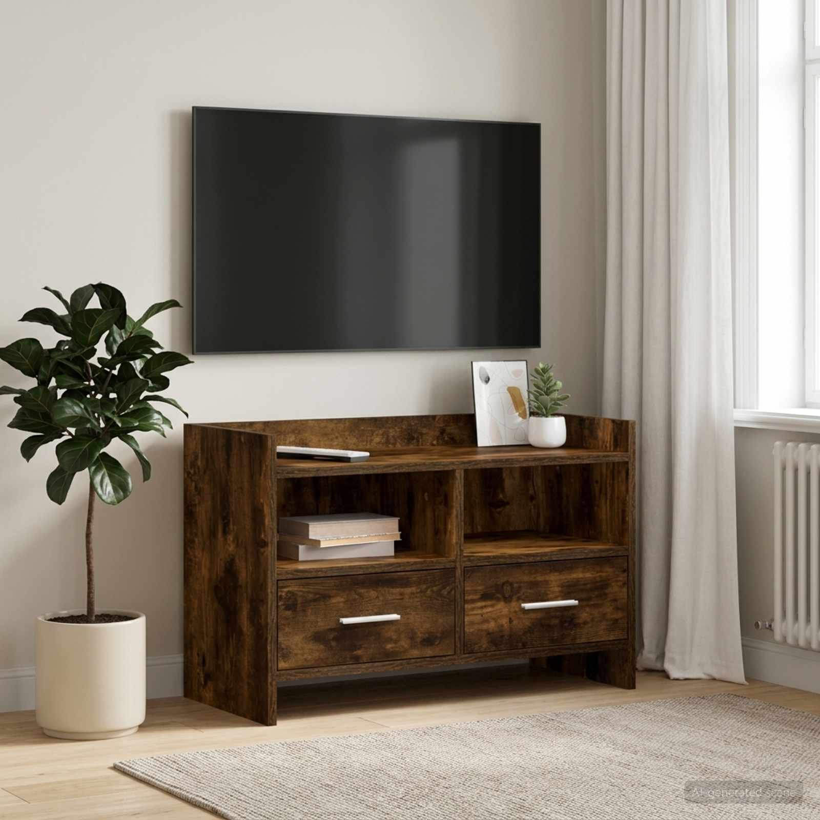 TV-kast 71,5 x 33 x 47 cm Gerookt eiken Bewerkt hout