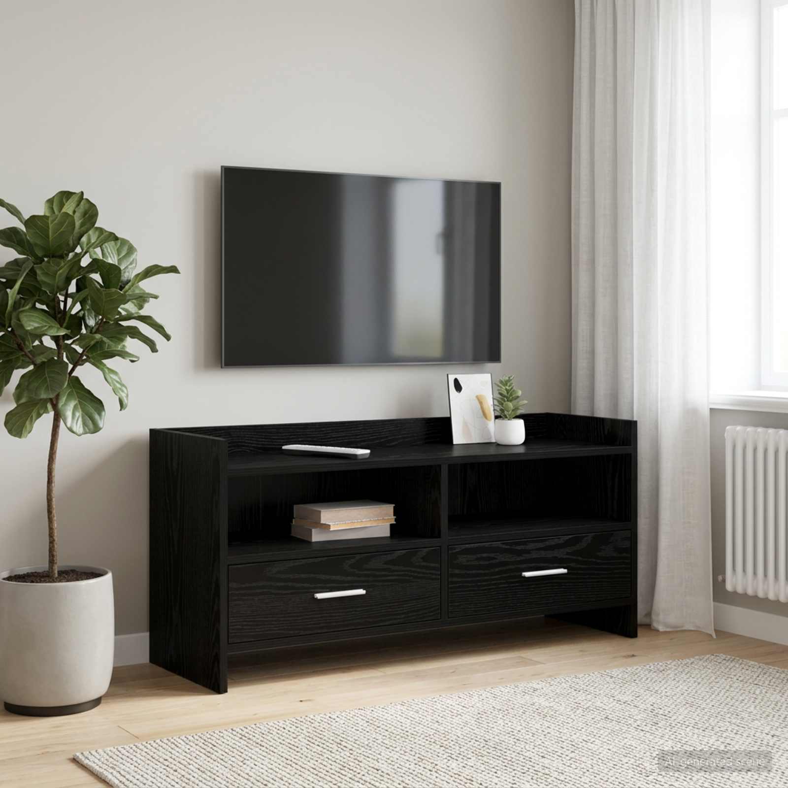 TV-kast 100 x 33 x 47 cm Zwart eiken Bewerkt hout