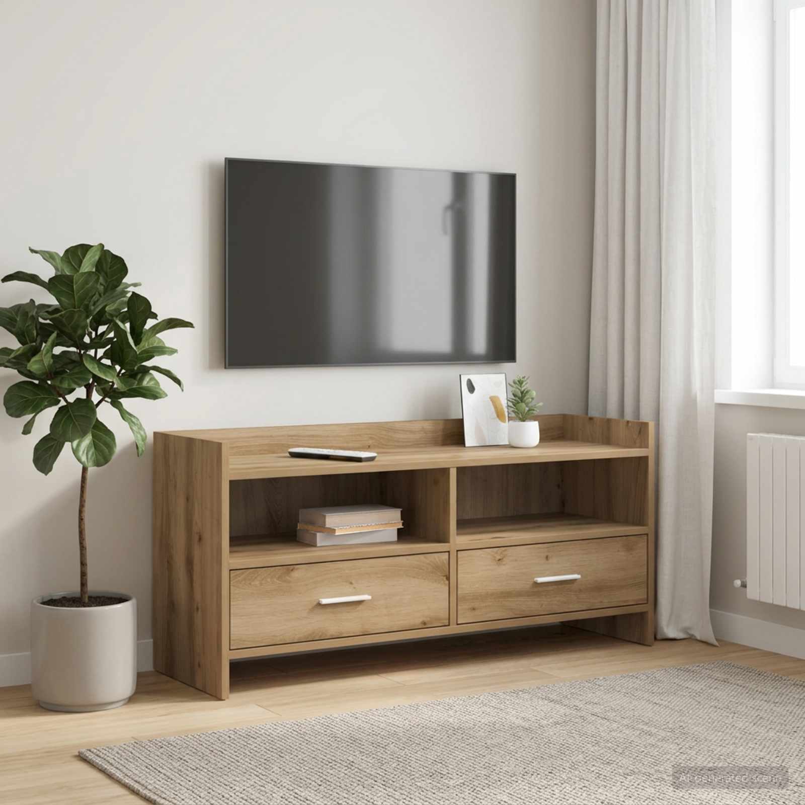 TV-kast 100 x 33 x 47 cm Artisanaal eiken Bewerkt hout – afbeelding 1