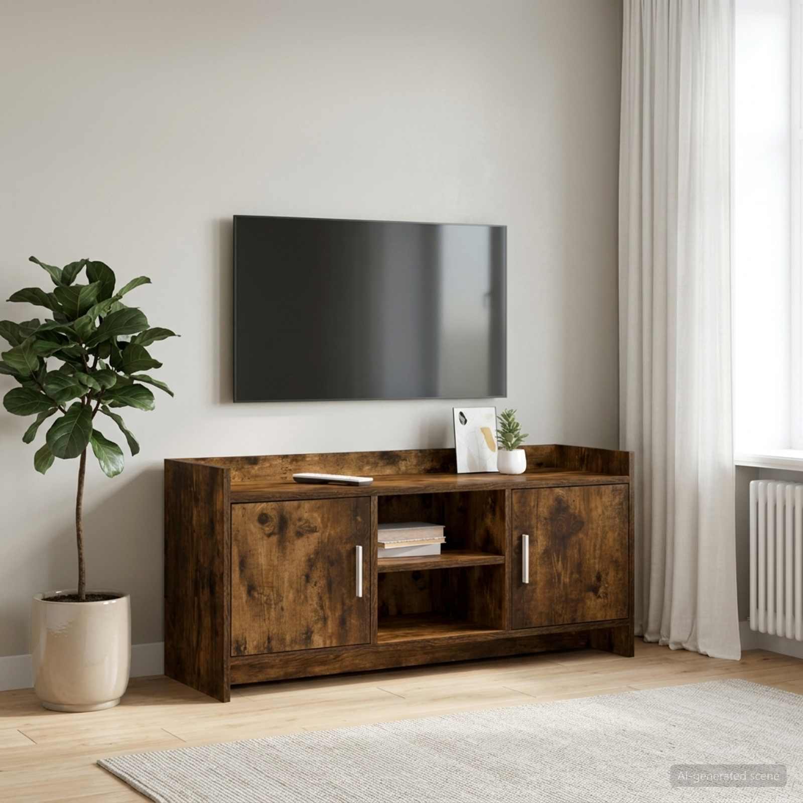 TV-kast 102 x 33 x 47 cm Gerookt eiken Bewerkt hout