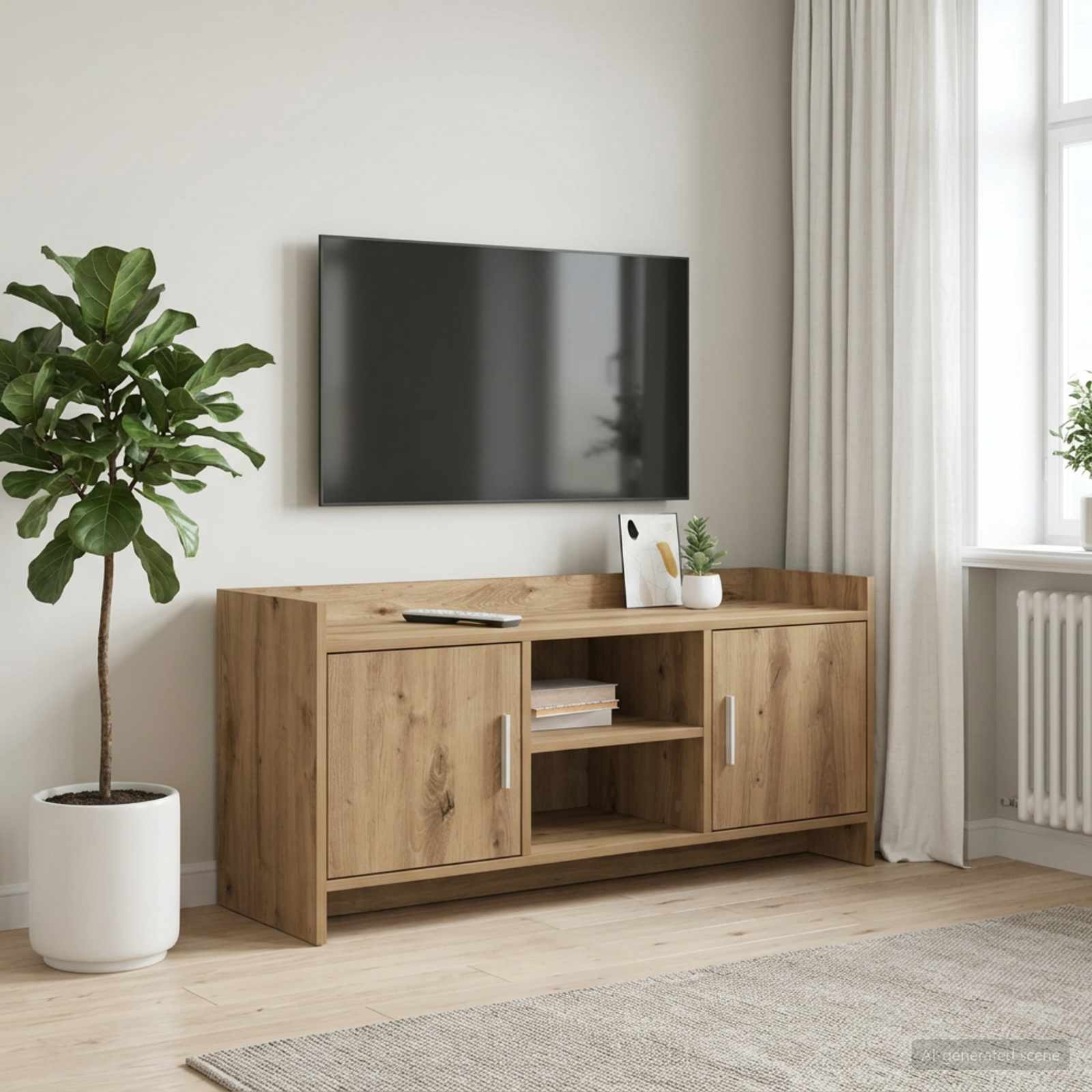 TV-kast 102 x 33 x 47 cm Artisanaal eiken Bewerkt hout