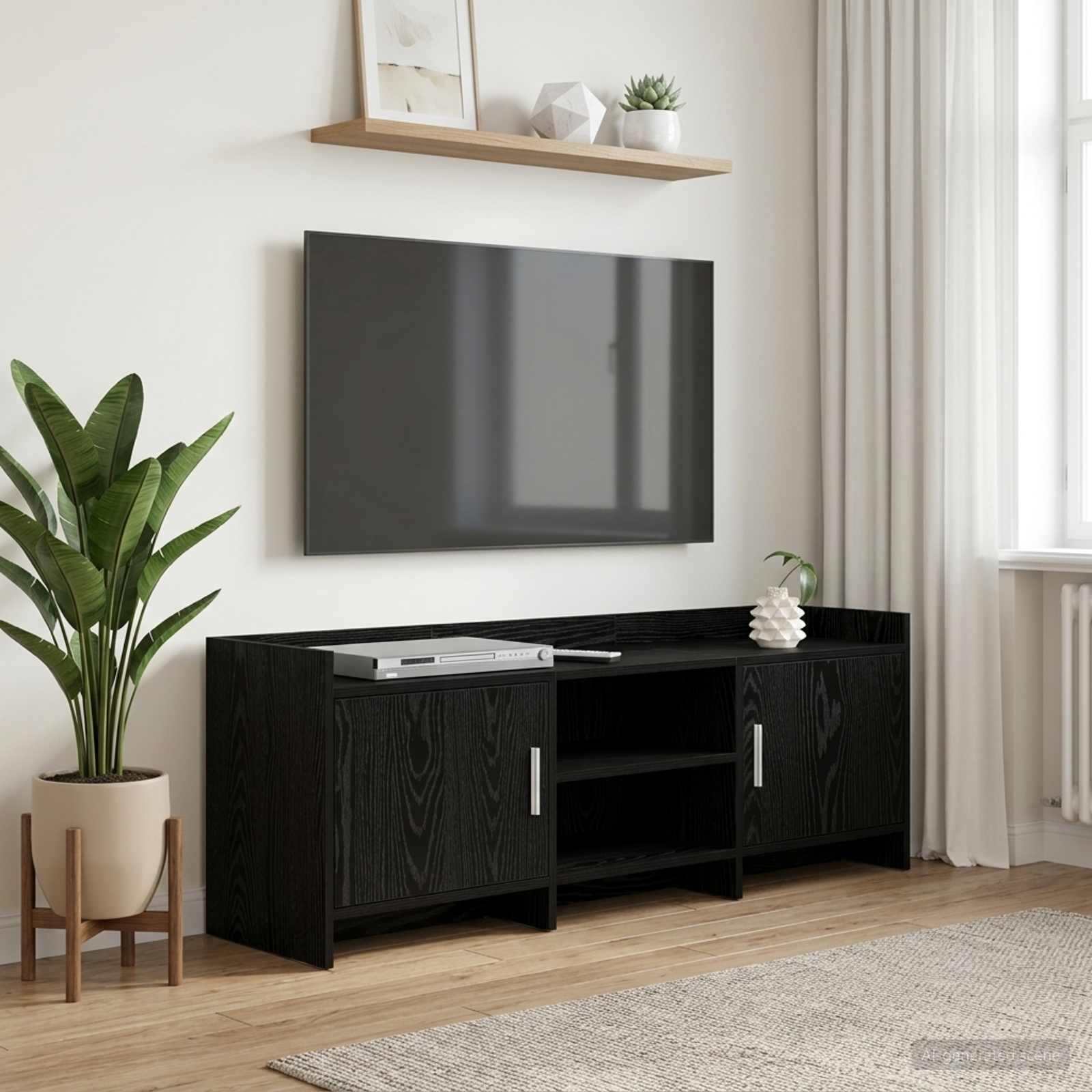 TV-kast 130 x 33 x 47 cm Zwart eiken Bewerkt hout