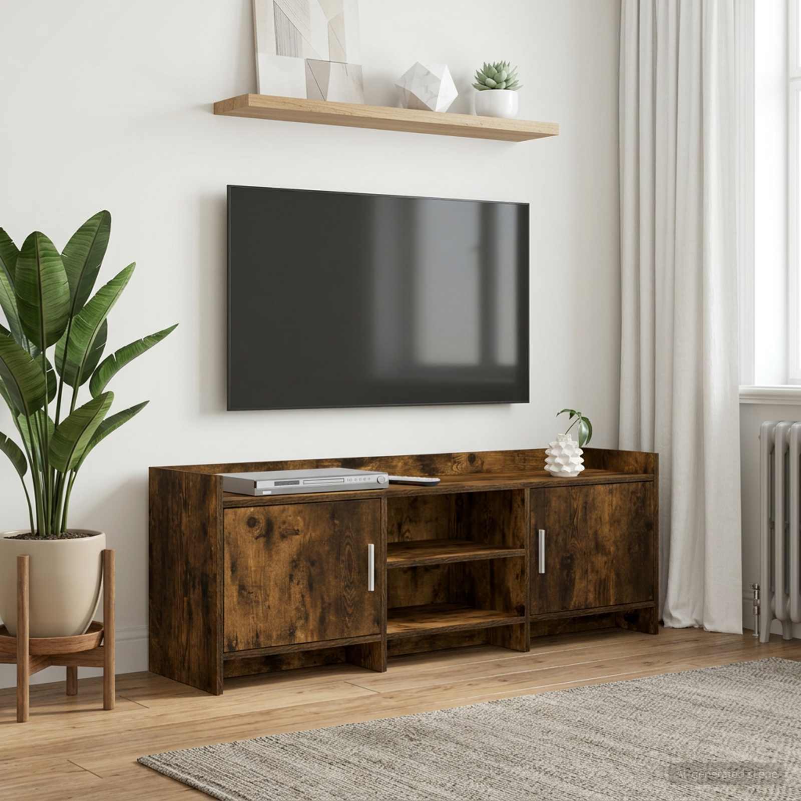TV-kast 130 x 33 x 47 cm Gerookt eiken Bewerkt hout