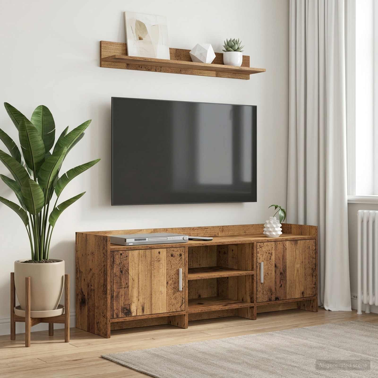 TV-kast 130 x 33 x 47 cm Oud hout Bewerkt hout – afbeelding 1