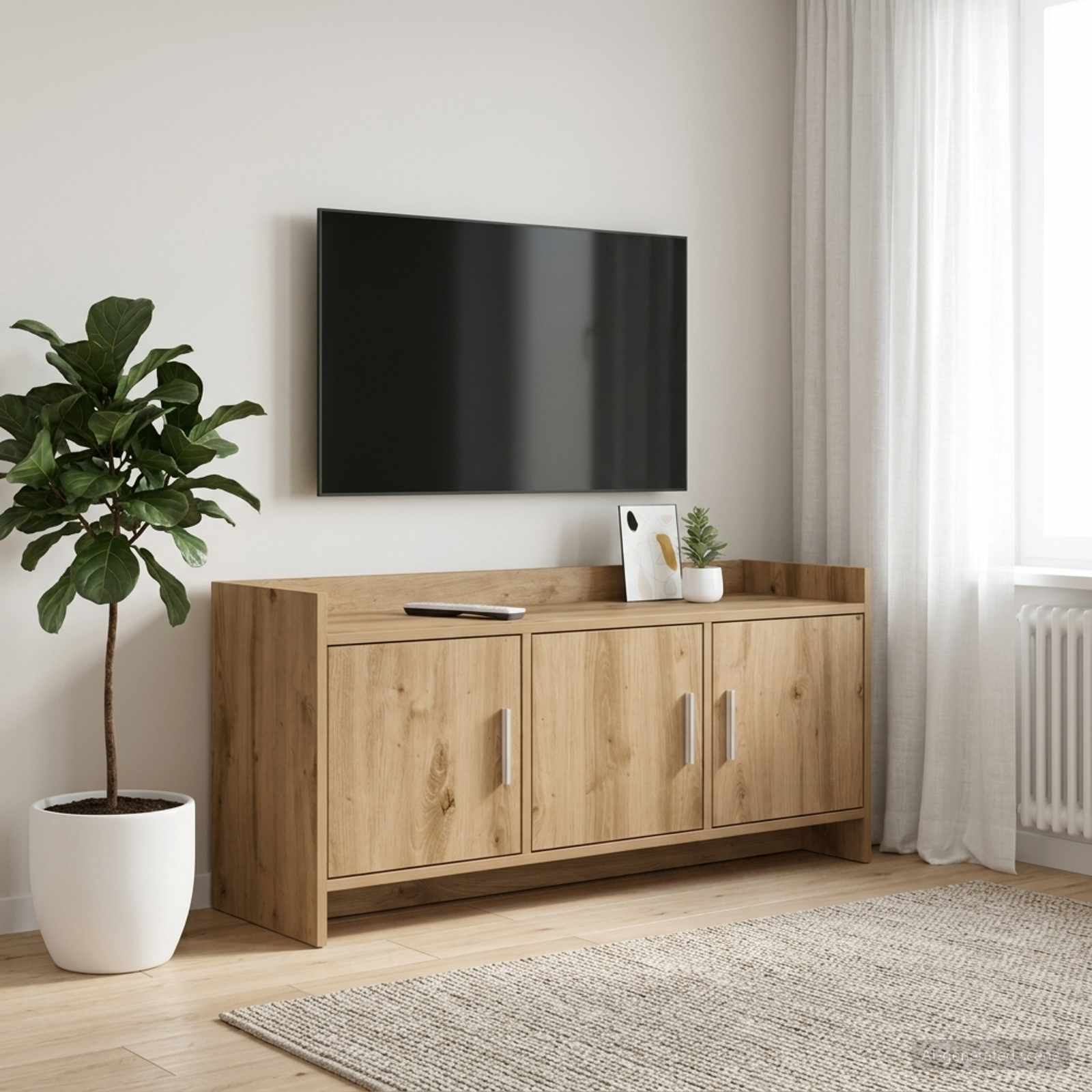 TV-kast 102 x 33 x 47 cm Artisanaal eiken Bewerkt hout