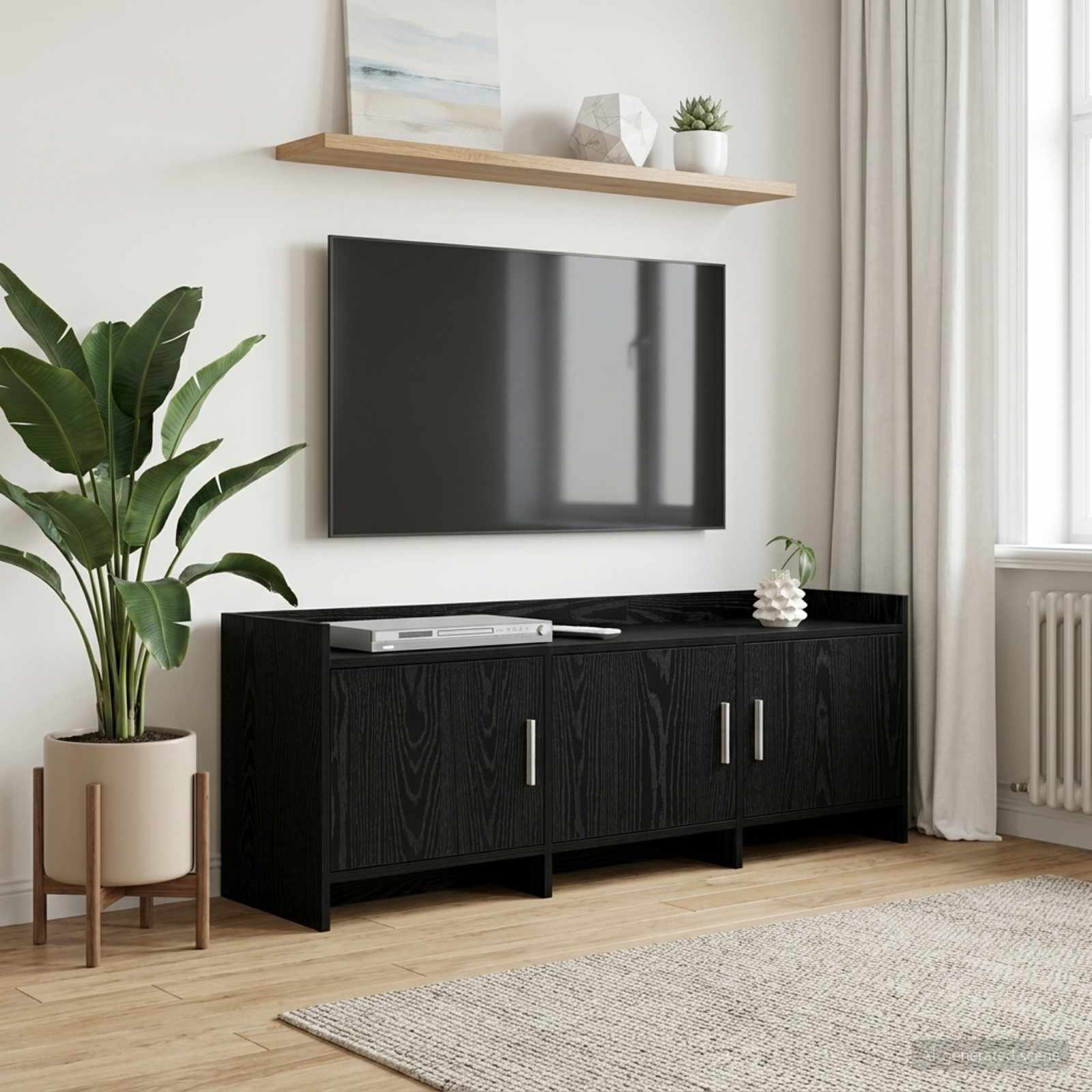 TV-kast 130 x 33 x 47 cm Zwart eiken Bewerkt hout