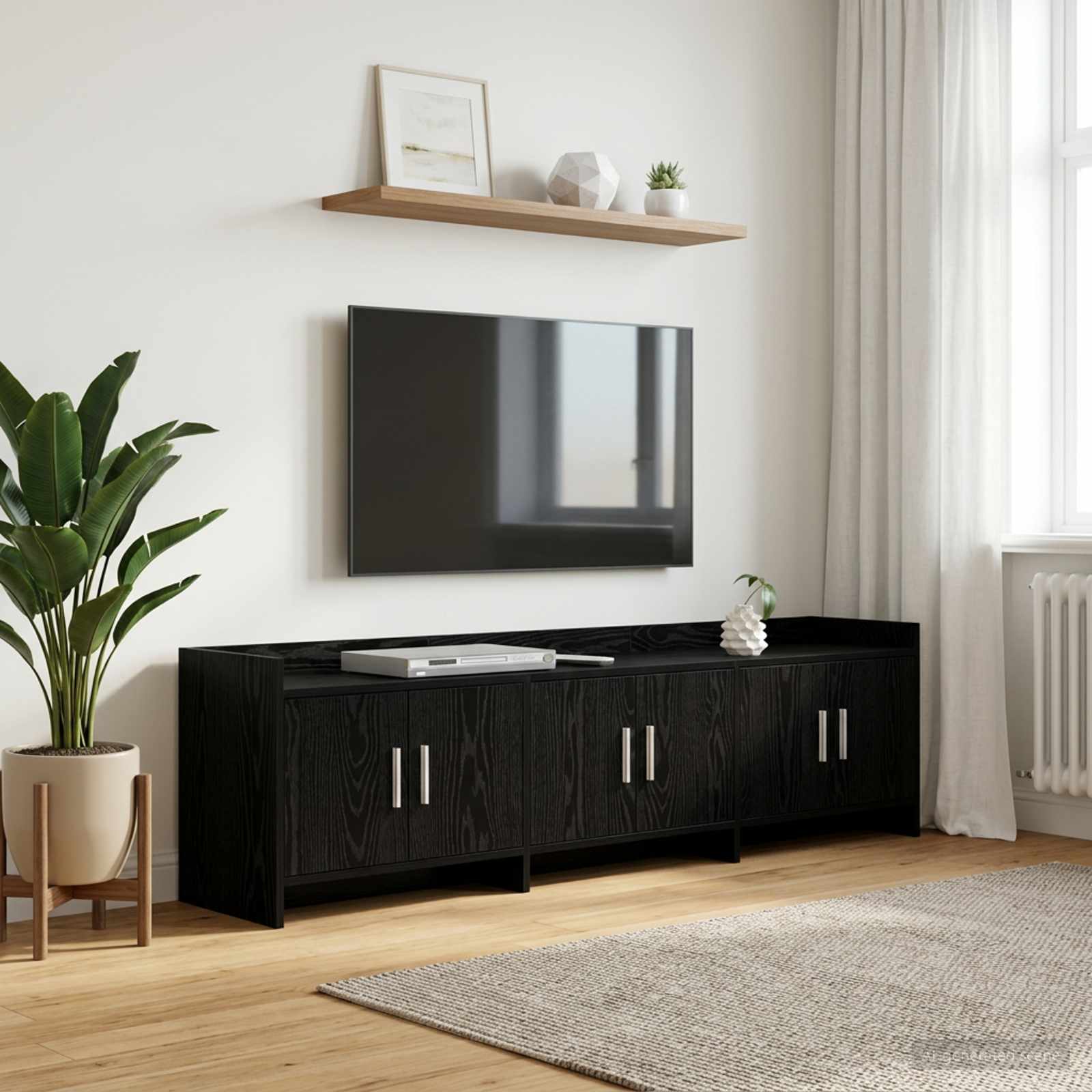 TV-kast 168 x 33 x 47 cm Zwart eiken Bewerkt hout – afbeelding 1