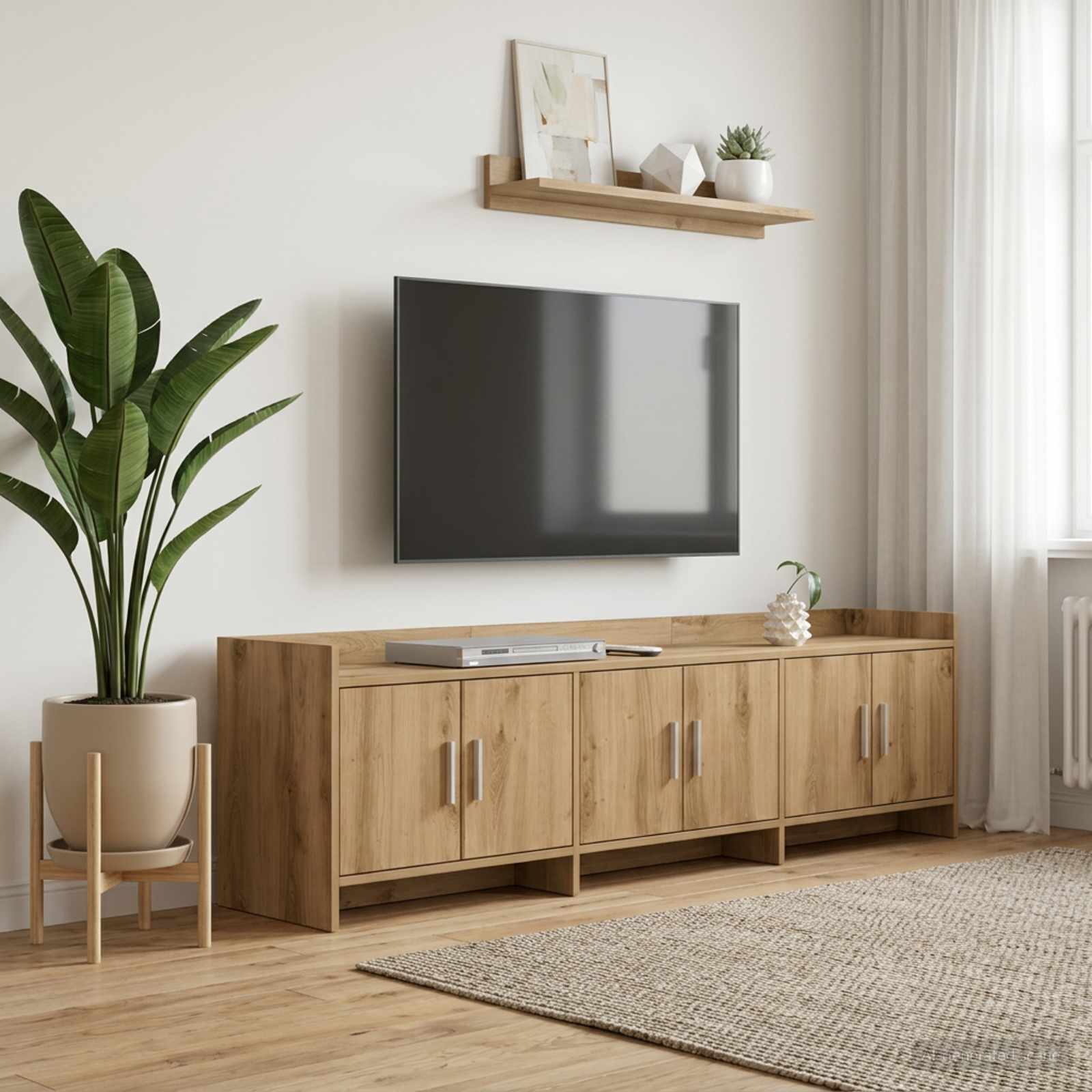 TV-kast 168 x 33 x 47 cm Artisanaal eiken Bewerkt hout