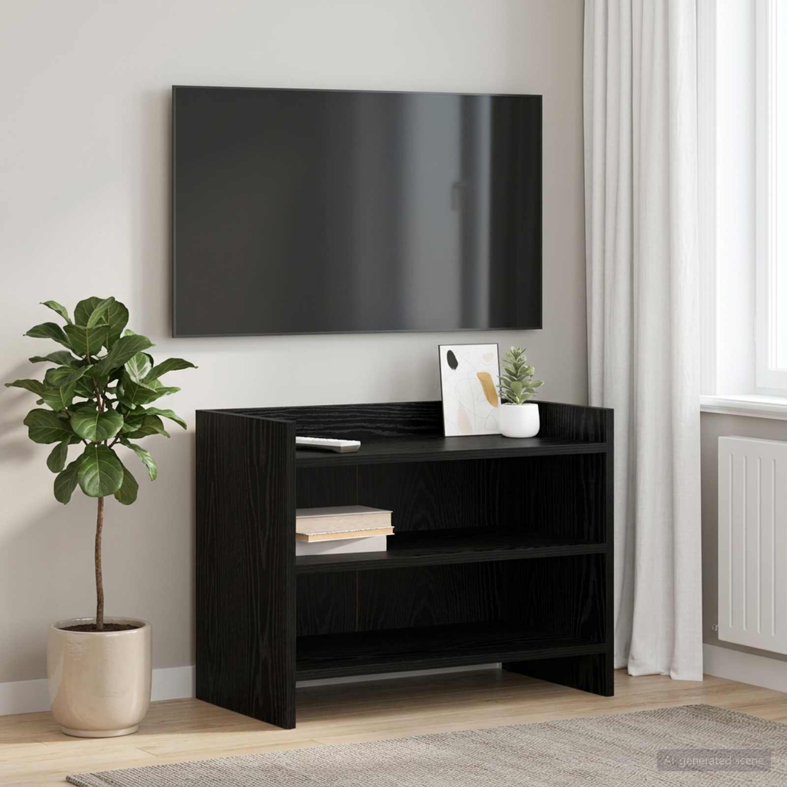 TV-kast 60 x 33 x 47 cm Zwart eiken Bewerkt hout