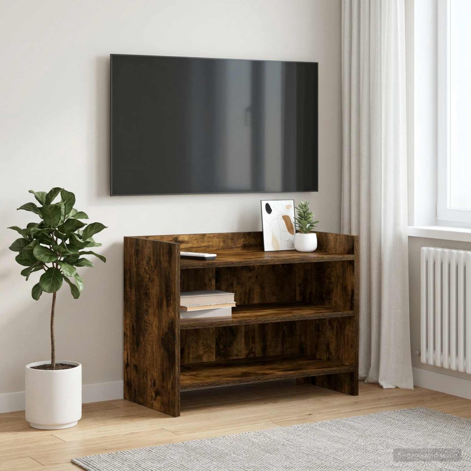 TV-kast 60 x 33 x 47 cm Gerookt eiken Bewerkt hout – afbeelding 1
