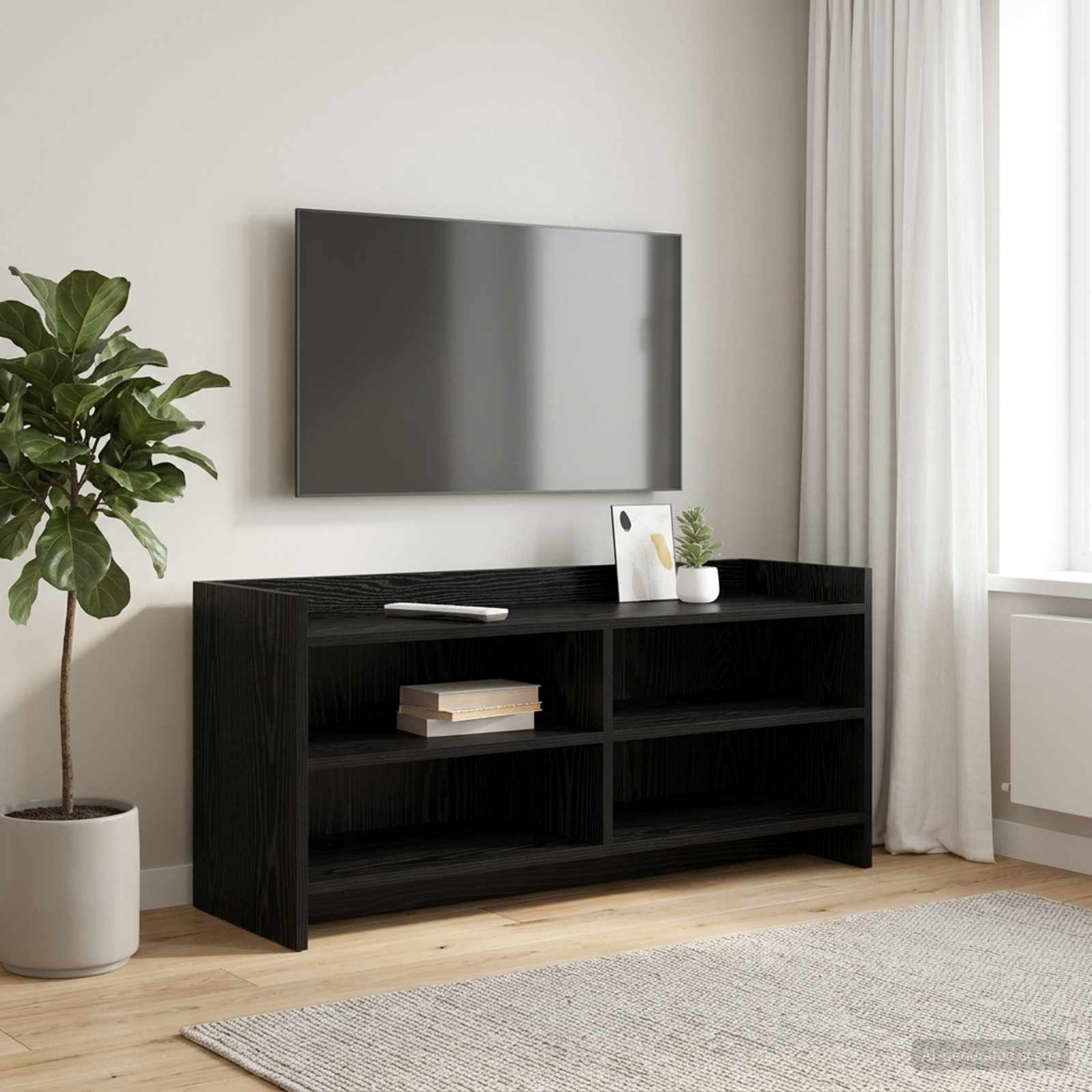 TV-kast 100 x 33 x 47 cm Zwart eiken Bewerkt hout – afbeelding 1