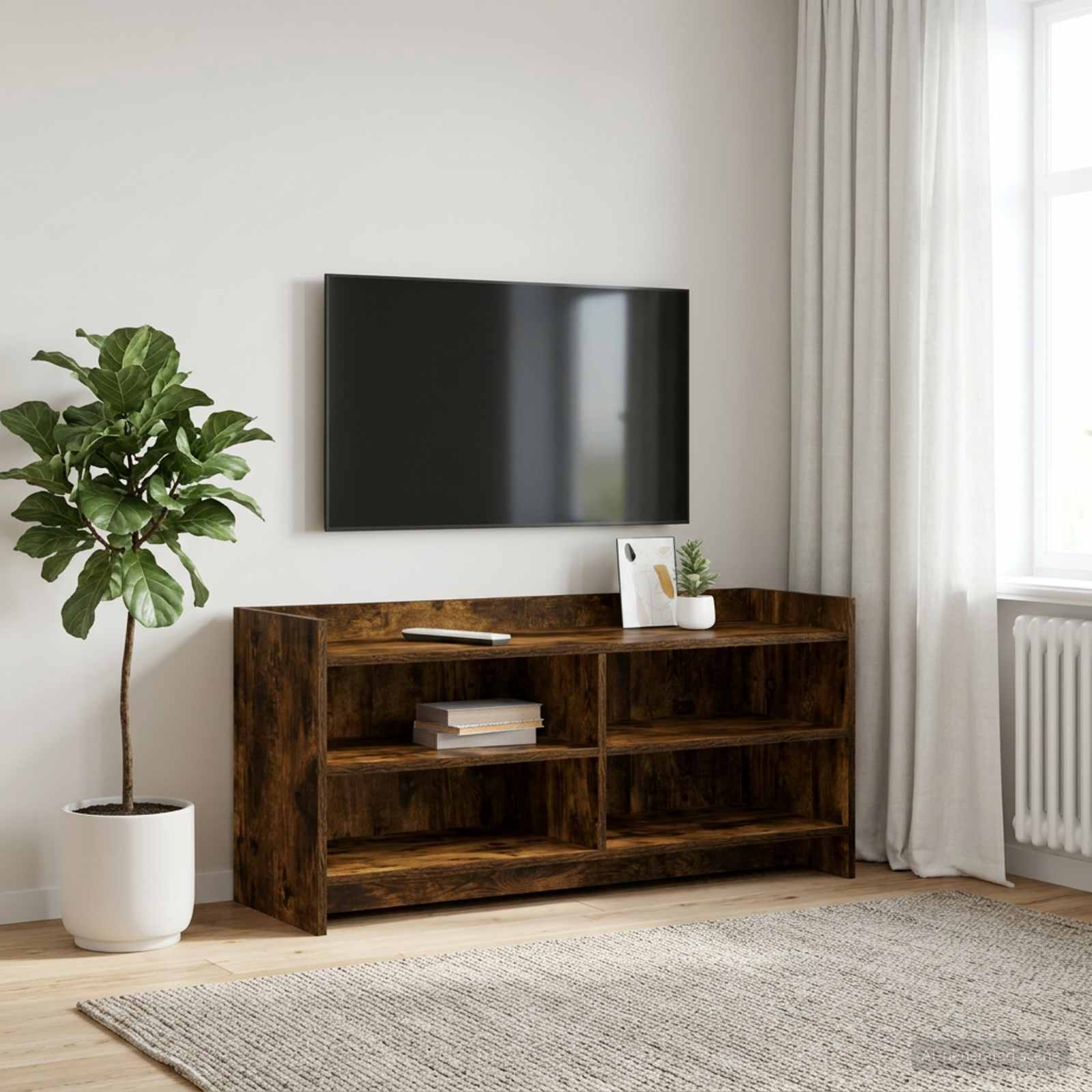 TV-kast 100 x 33 x 47 cm Gerookt eiken Bewerkt hout – afbeelding 1