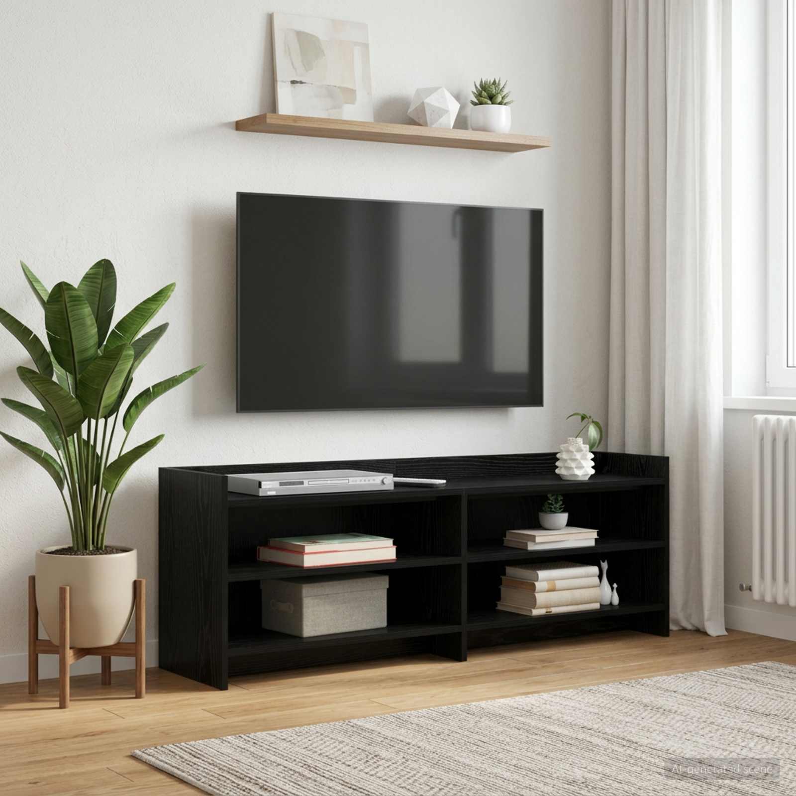 TV-kast 135 x 33 x 47 cm Zwart eiken Bewerkt hout