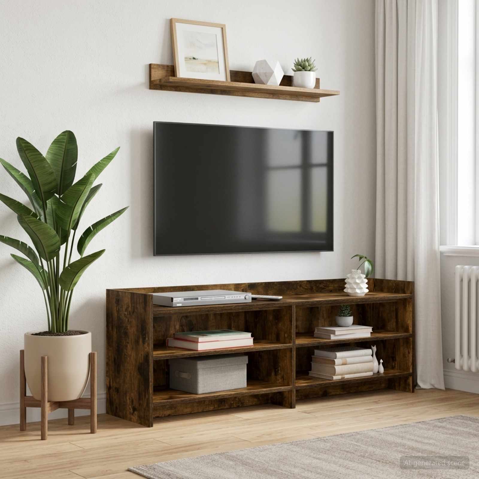TV-kast 135 x 33 x 47 cm Gerookt eiken Bewerkt hout