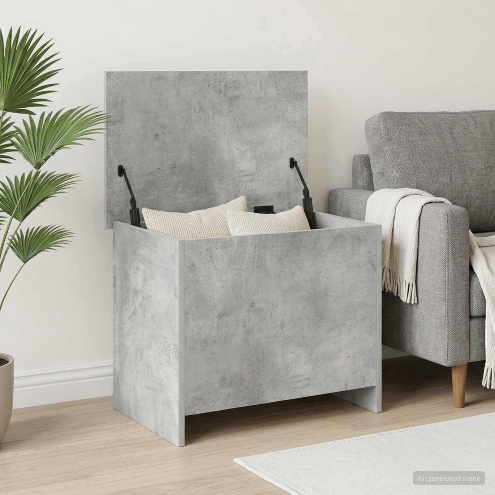 Opbergkist met opslag Betongrijs 60 x 40 x 50 cm Bewerkt hout