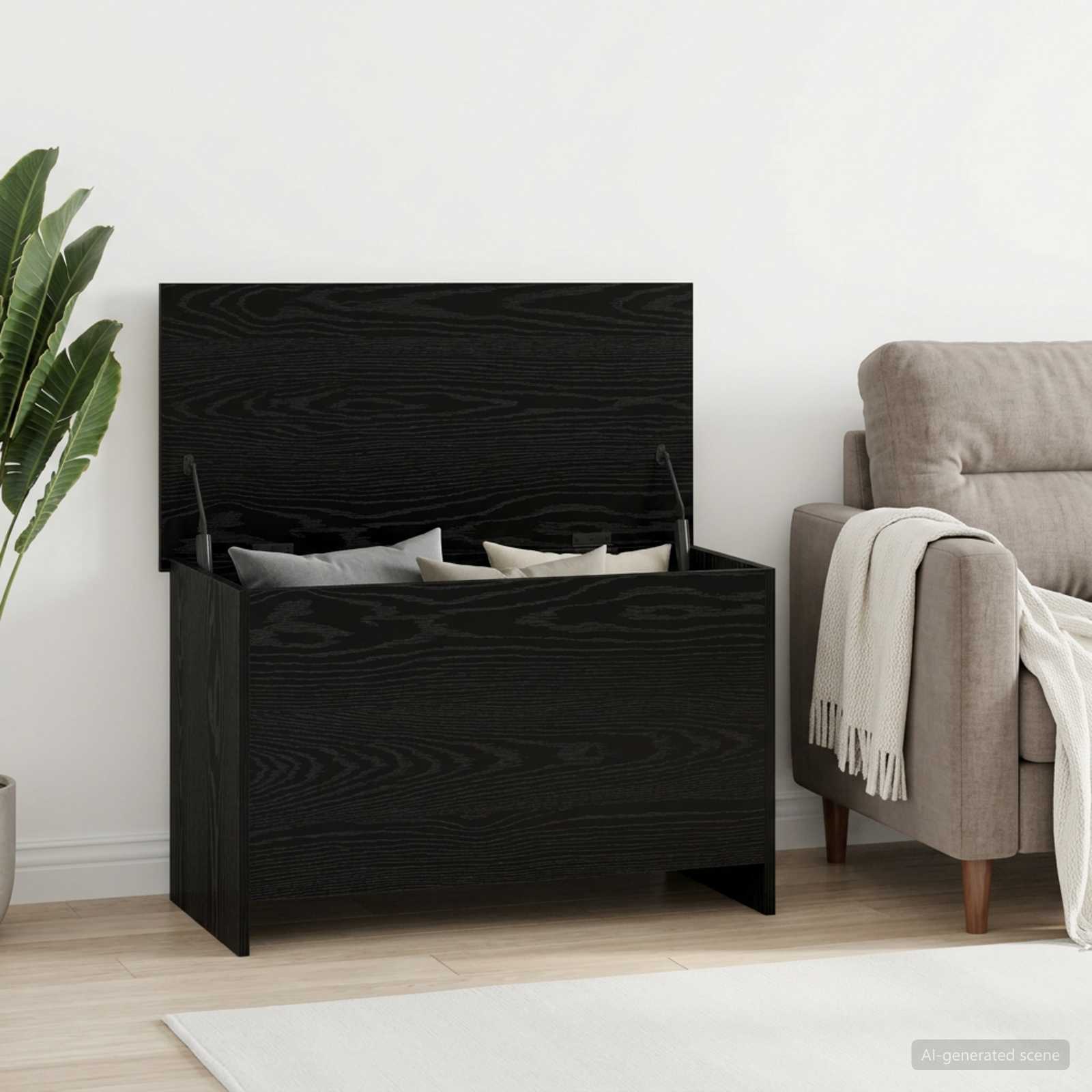 Opbergkist met opslag Zwart eiken 80 x 40 x 50 cm Bewerkt hout