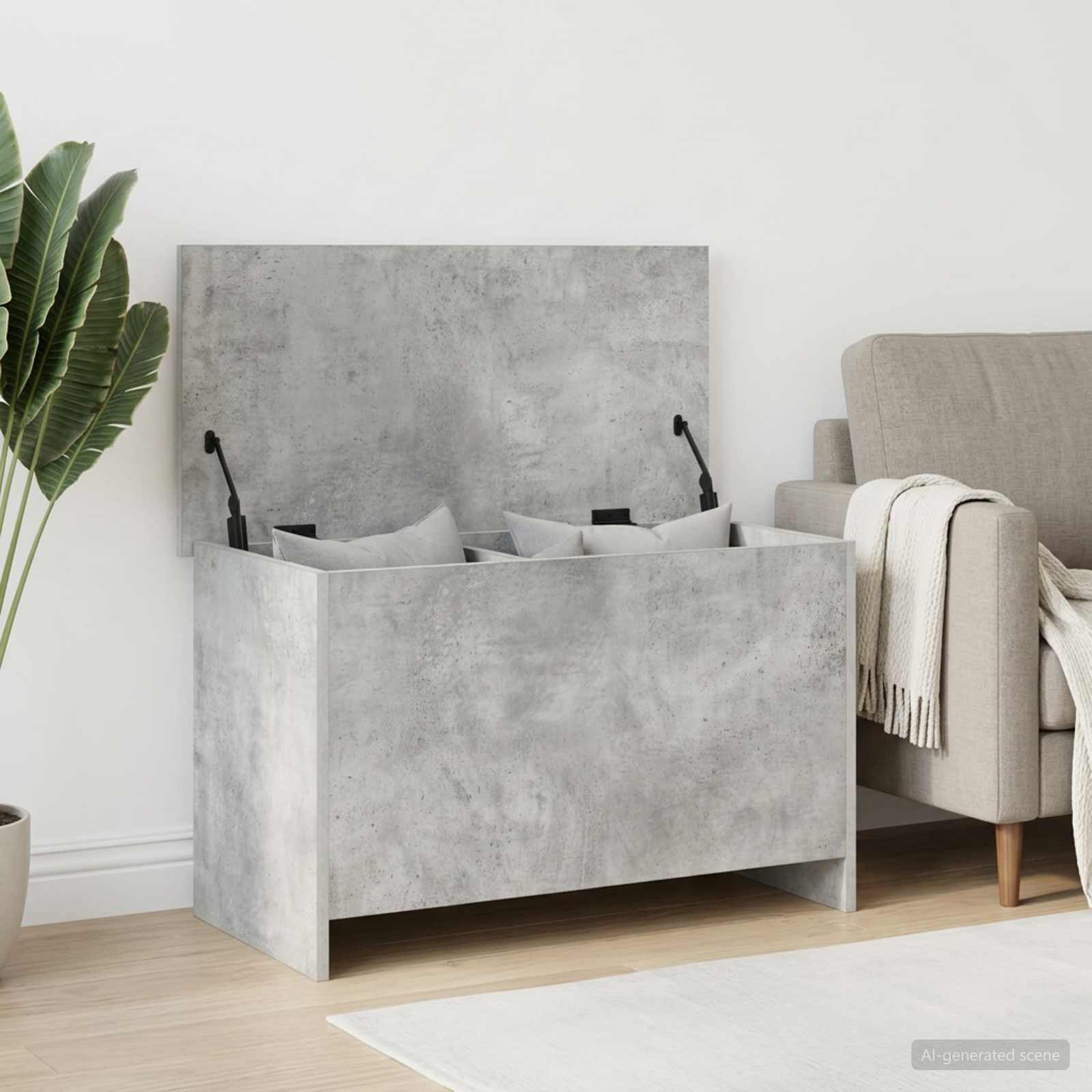 Opbergkist met opslag Betongrijs 80 x 40 x 50 cm Bewerkt hout