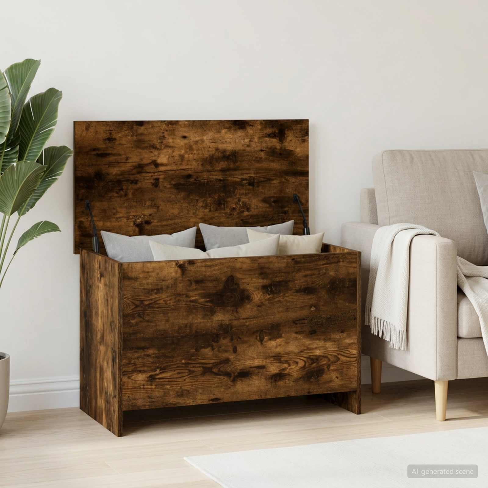 Opbergkist Gerookt eiken 80 x 40 x 50 cm Bewerkt hout