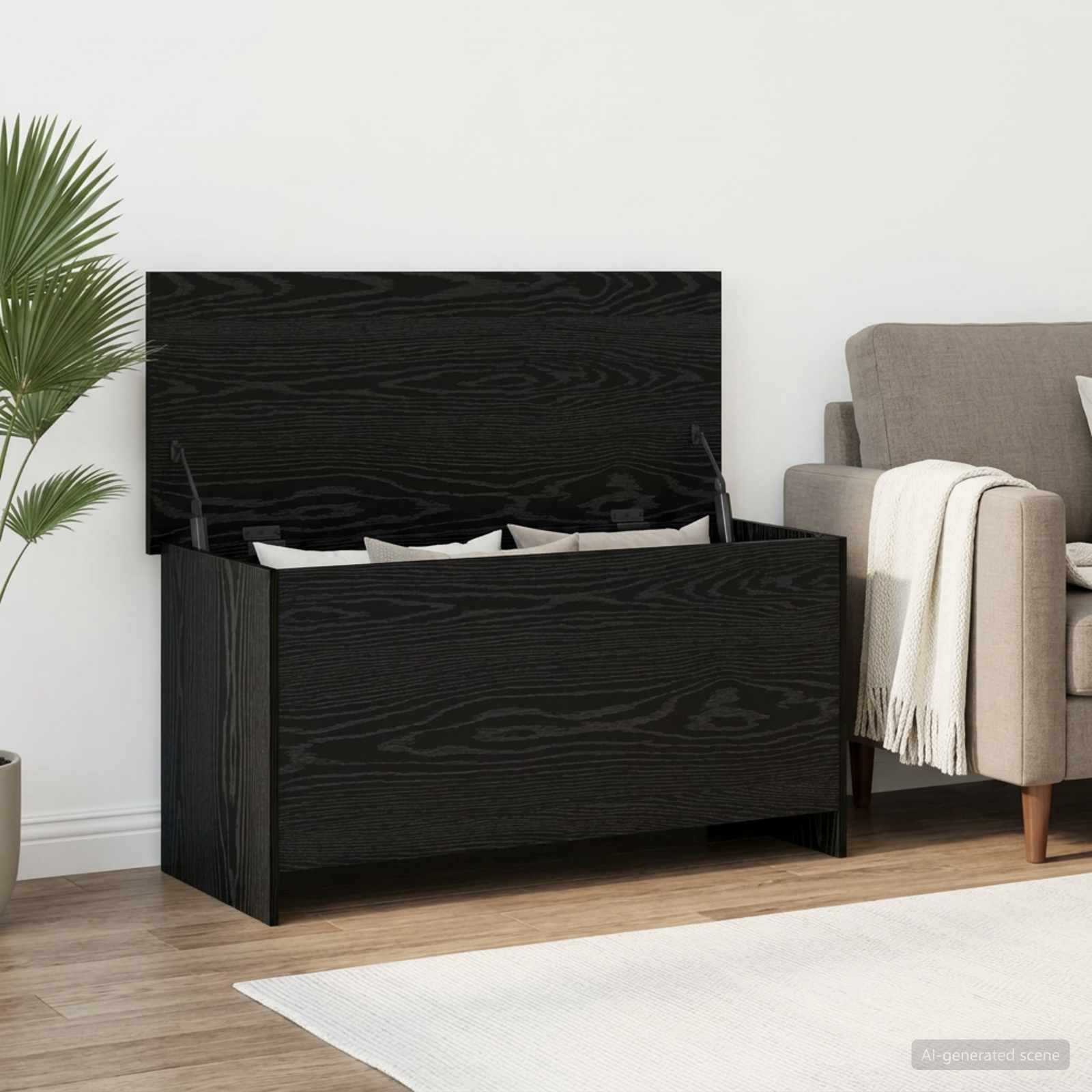Opbergkist met opslag Zwart eiken 100 x 40 x 50 cm Bewerkt hout
