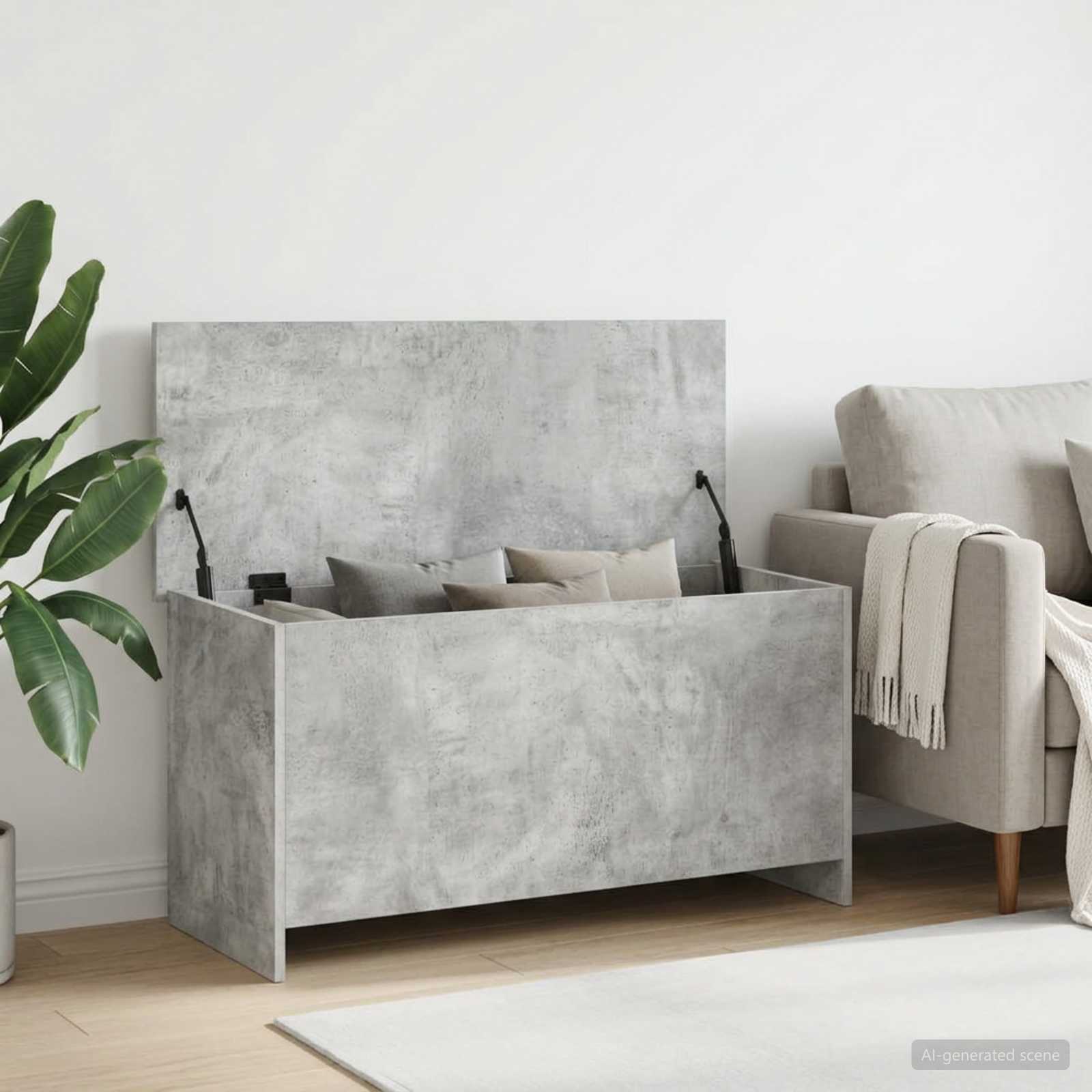 Opbergkist met opslag Betongrijs 100 x 40 x 50 cm Bewerkt hout