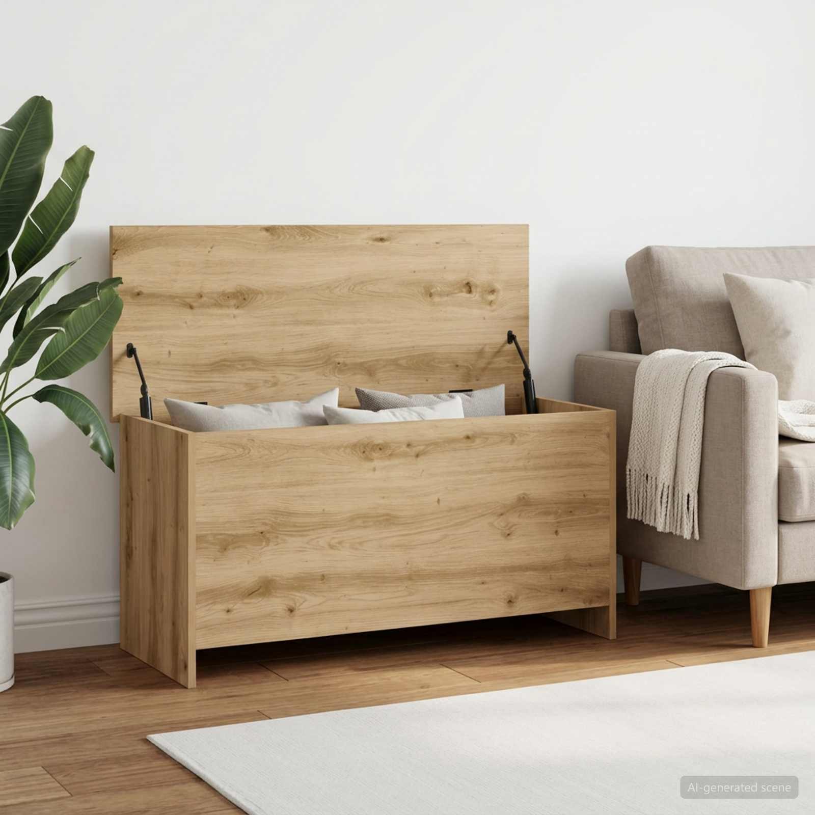 Opbergkist Artisanaal eiken 100 x 40 x 50 cm Bewerkt hout