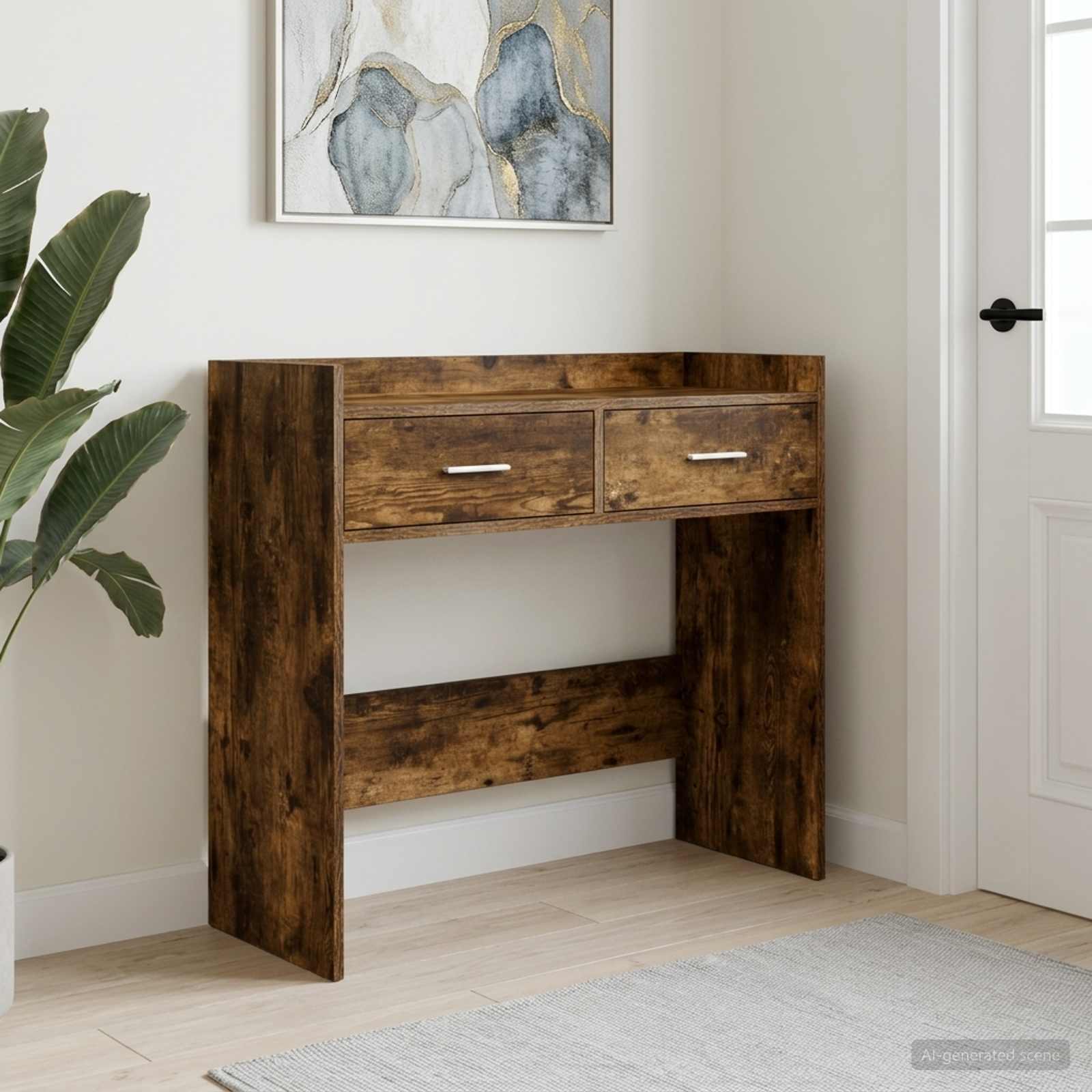 Wandtafel Gerookt eiken 90 x 35 x 80 cm Bewerkt hout – afbeelding 1