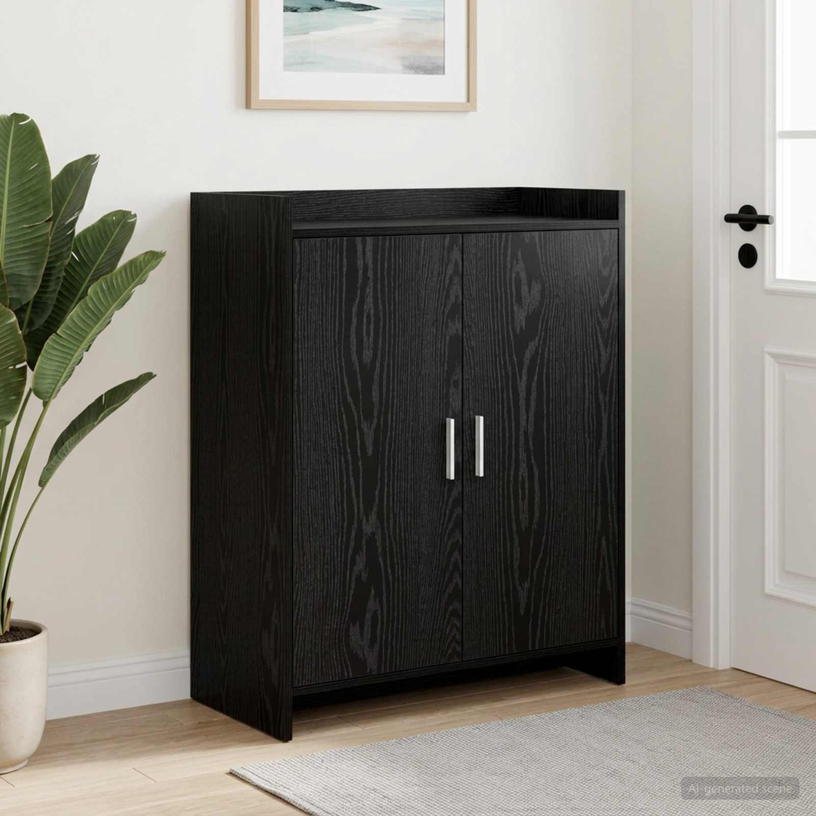 Schoenenkast Zwart eiken 73,5 x 36 x 92 cm Bewerkt hout