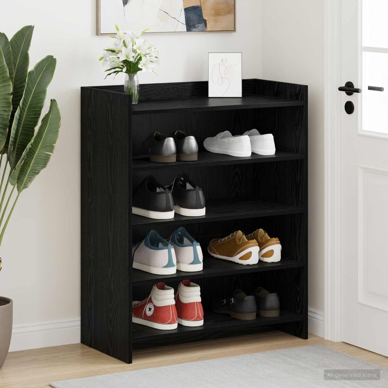 Schoenenkast Zwart eiken 73,5 x 36 x 92 cm Bewerkt hout