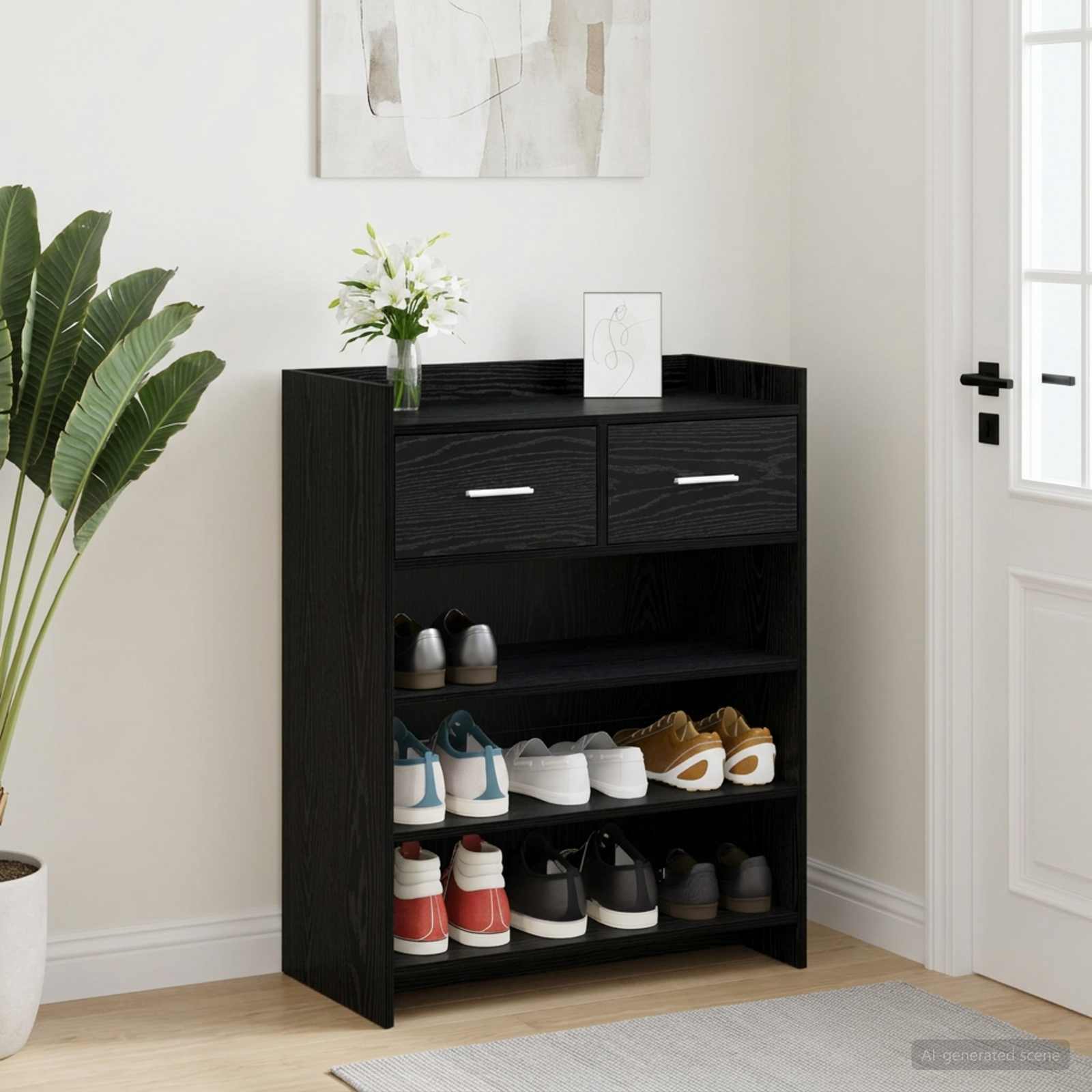 Schoenenkast Zwart eiken 73,5 x 36 x 92 cm Bewerkt hout – afbeelding 1