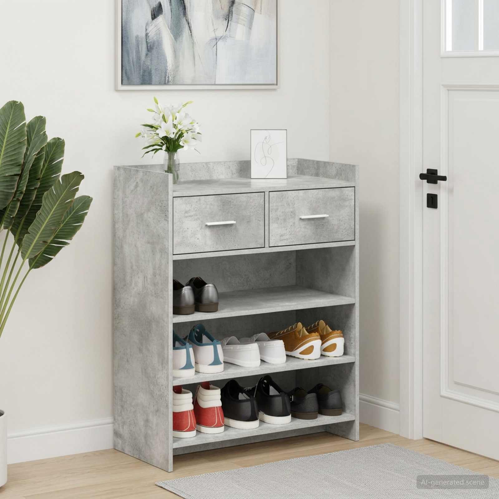Schoenenkast met lade Betongrijs 73,5 x 36 x 92 cm Bewerkt hout