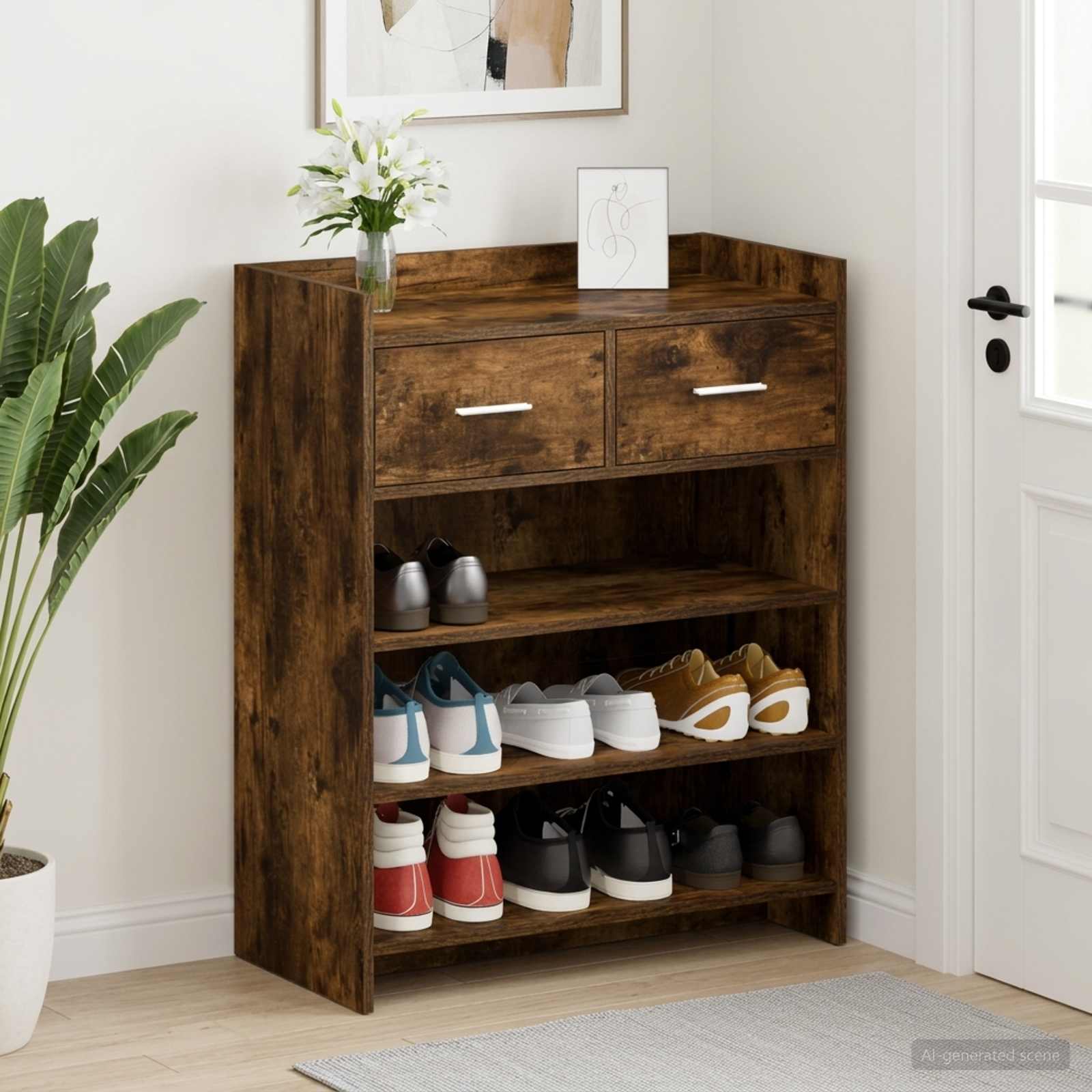 Schoenenkast Gerookt eiken 73,5 x 36 x 92 cm Bewerkt hout